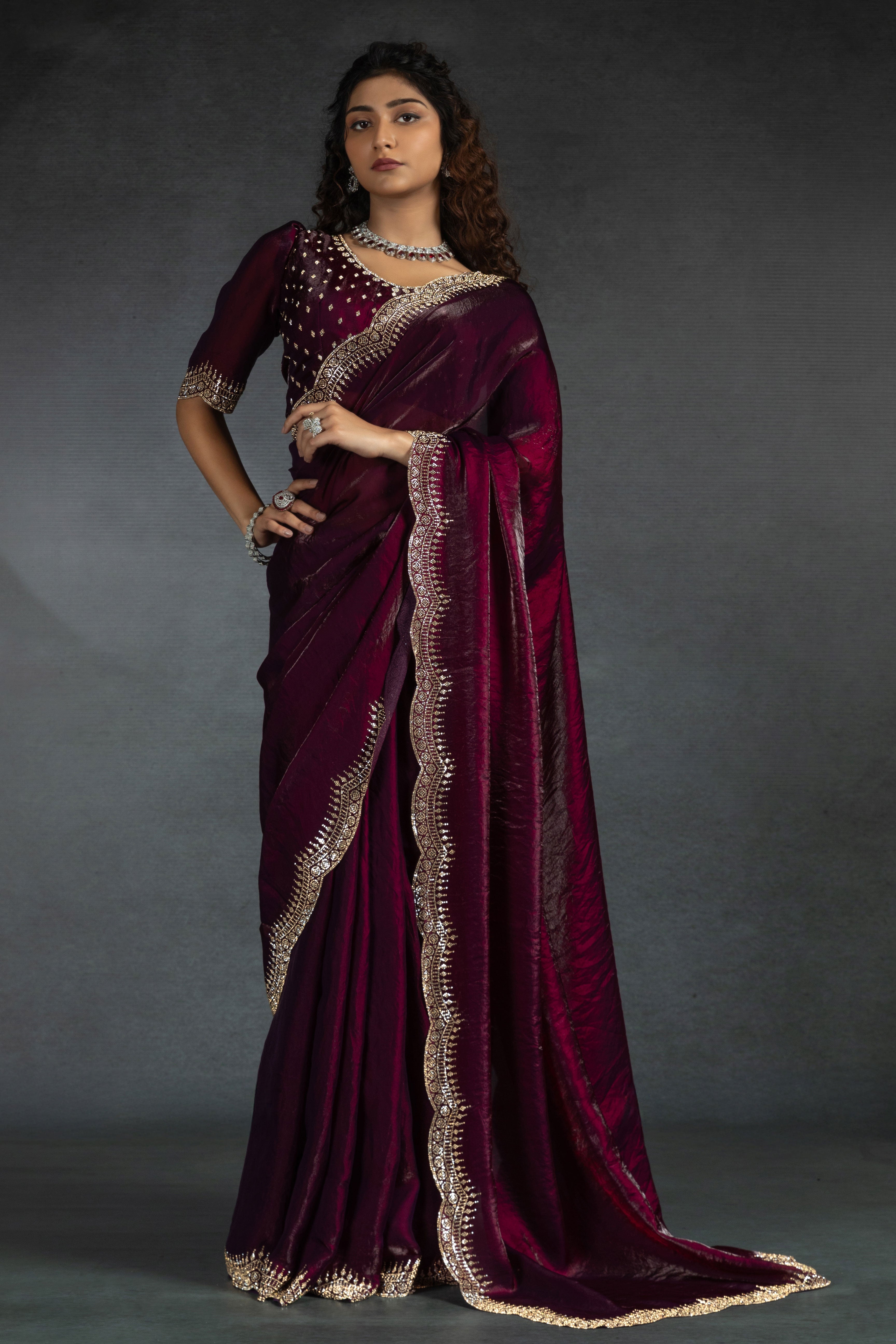 Buta 164 Buy Purple Stone Work Satin Silk Saree zb134290 | Saree Buta
