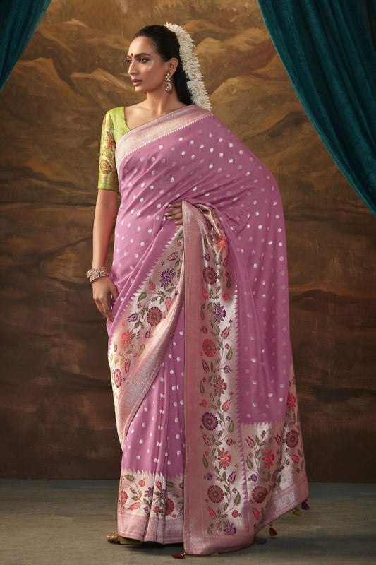 Purple Woven Paithani Silk Saree-ZB131434_1