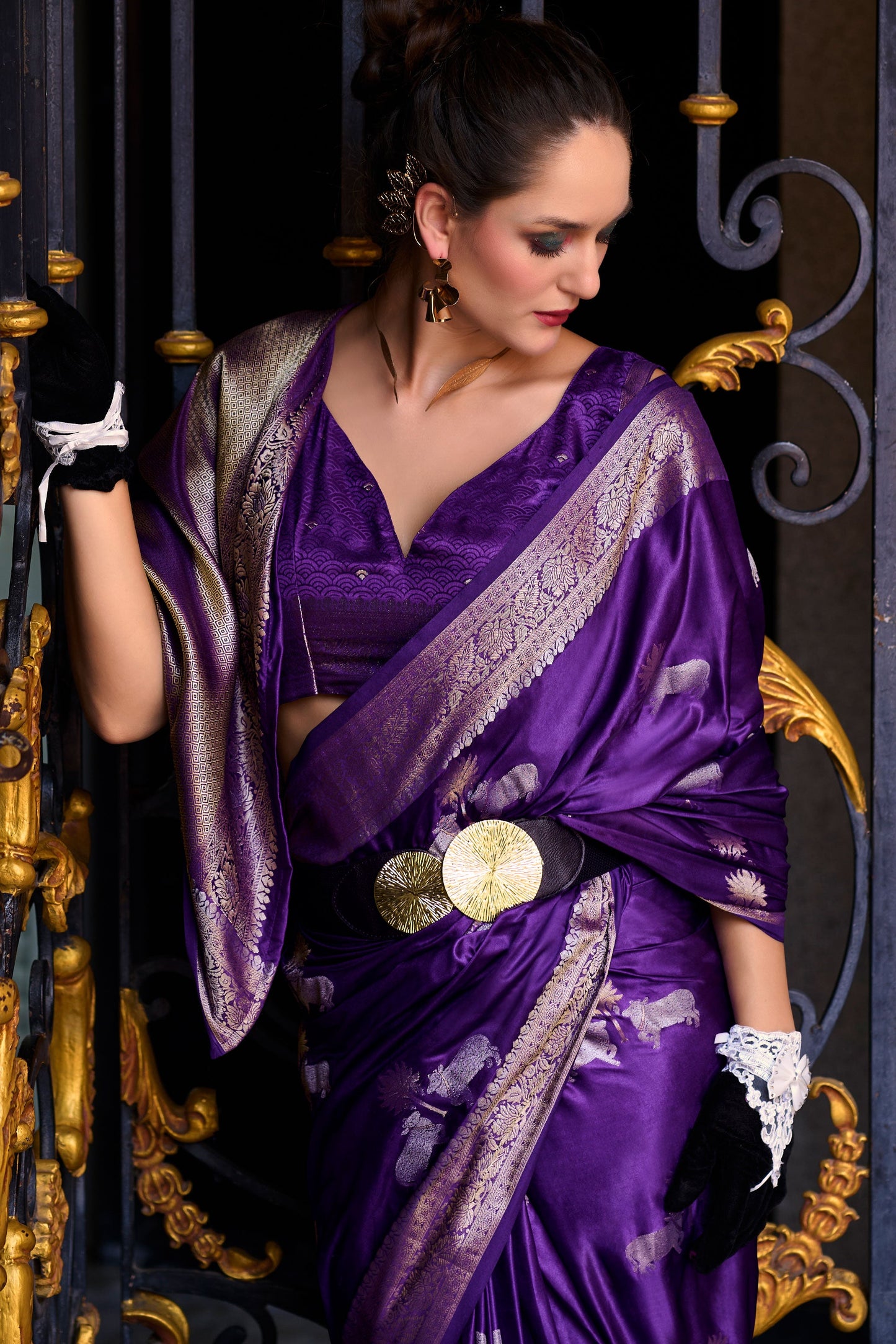 Purple Woven Satin Crepe Saree-ZB133065_2_SareeButa.com