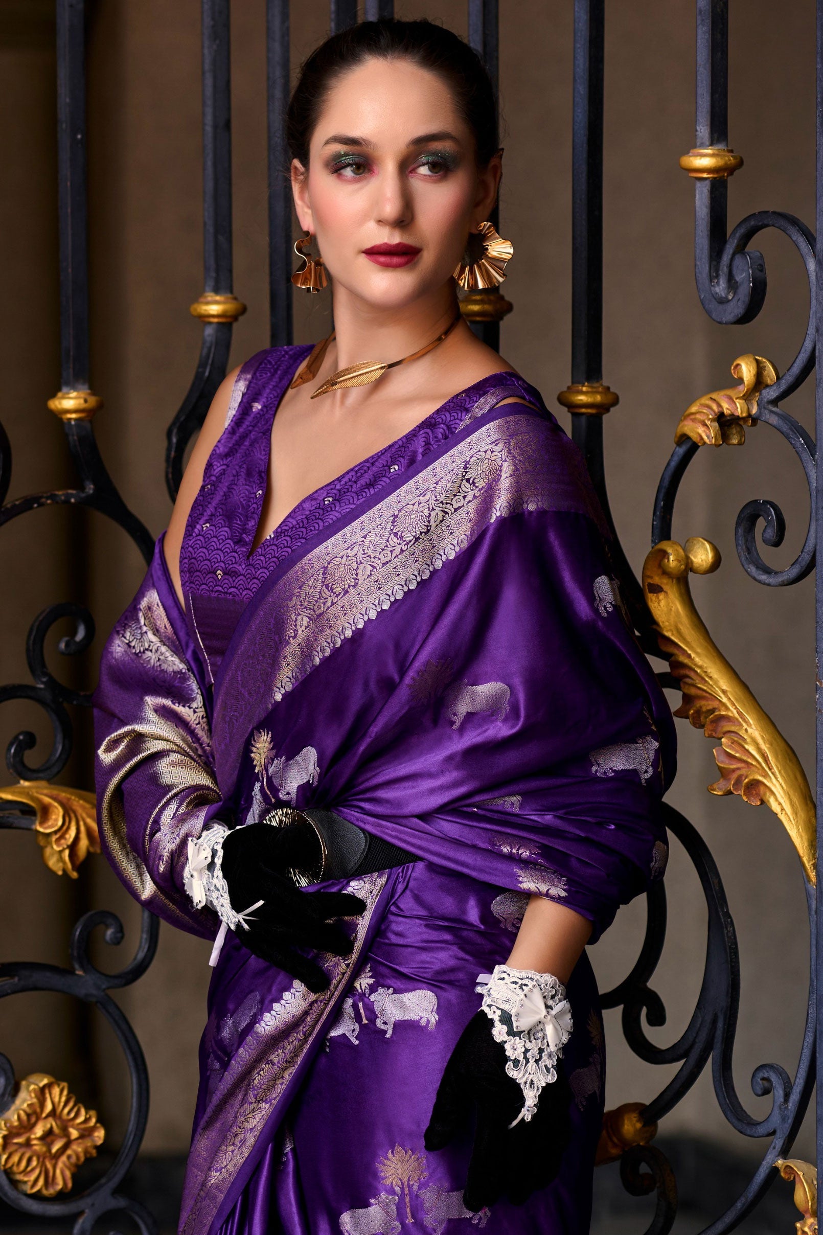 Purple Woven Satin Crepe Saree-ZB133065_3_SareeButa.com