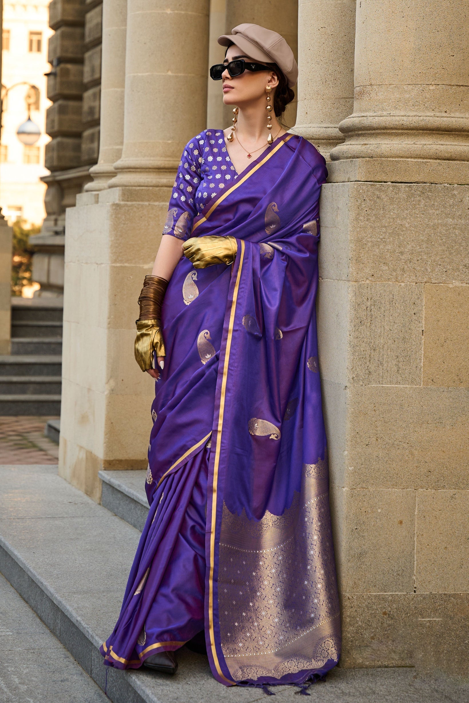 Purple Woven Silk Saree main image 1