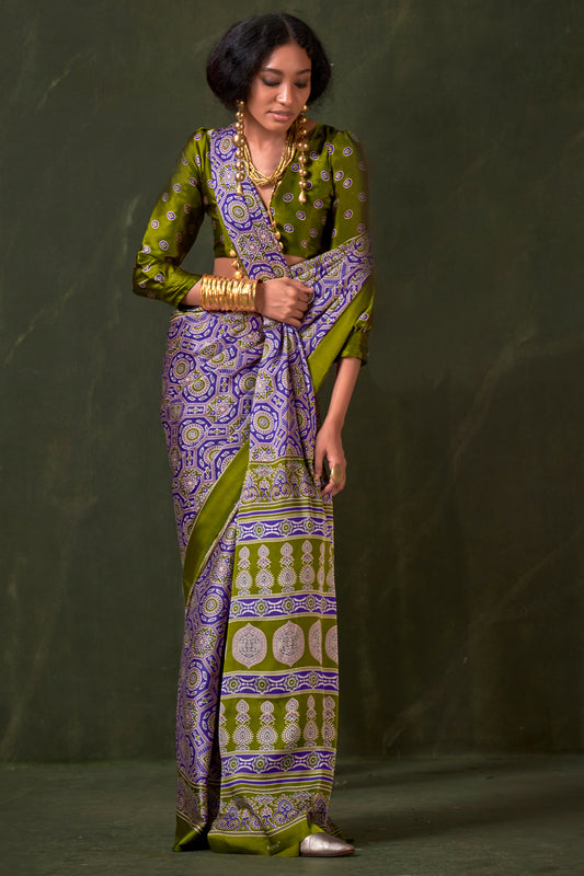 Purple Ajarakh Print Satin Crepe Saree-SAR12416_1_SareeButa.com