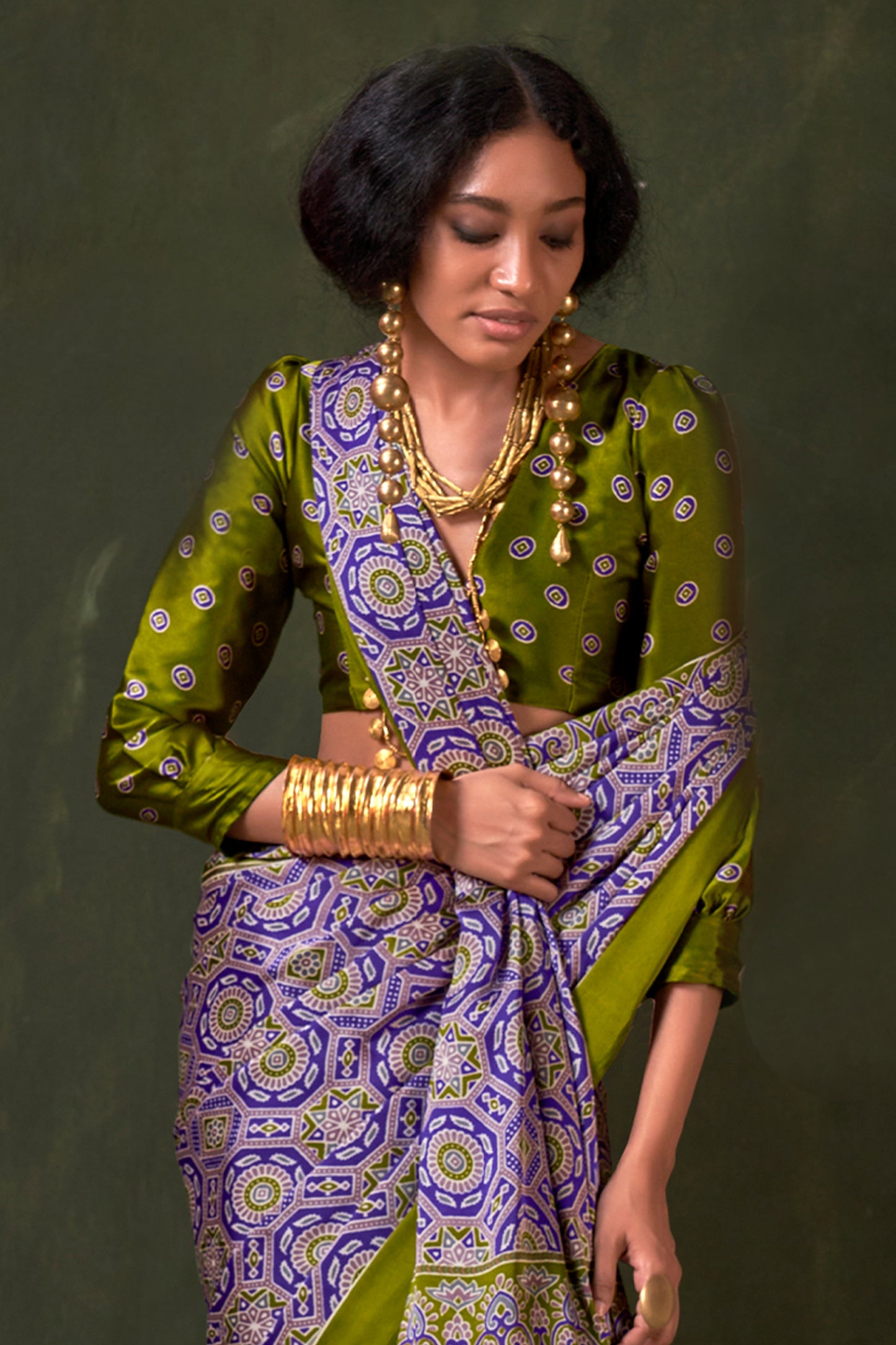 Purple Ajarakh Print Satin Crepe Saree-SAR12416_3_SareeButa.com