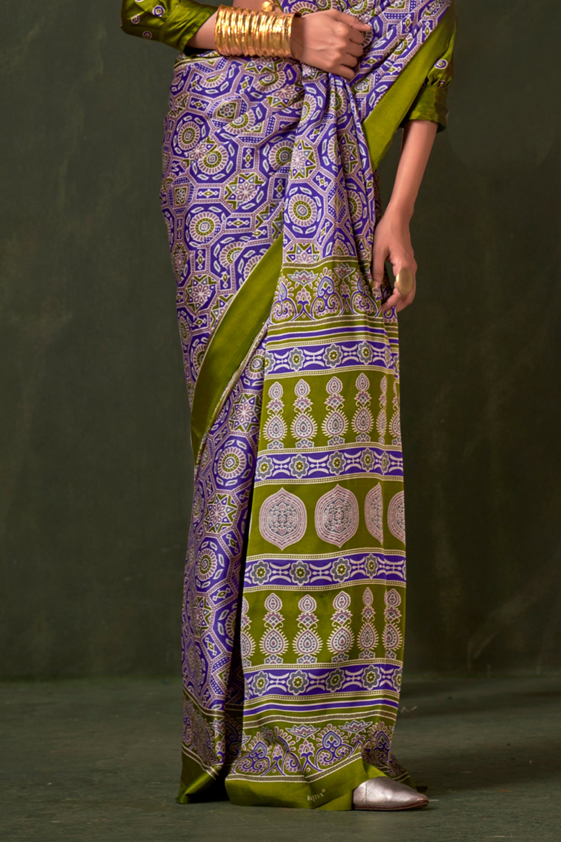 Purple Ajarakh Print Satin Crepe Saree-SAR12416_4_SareeButa.com