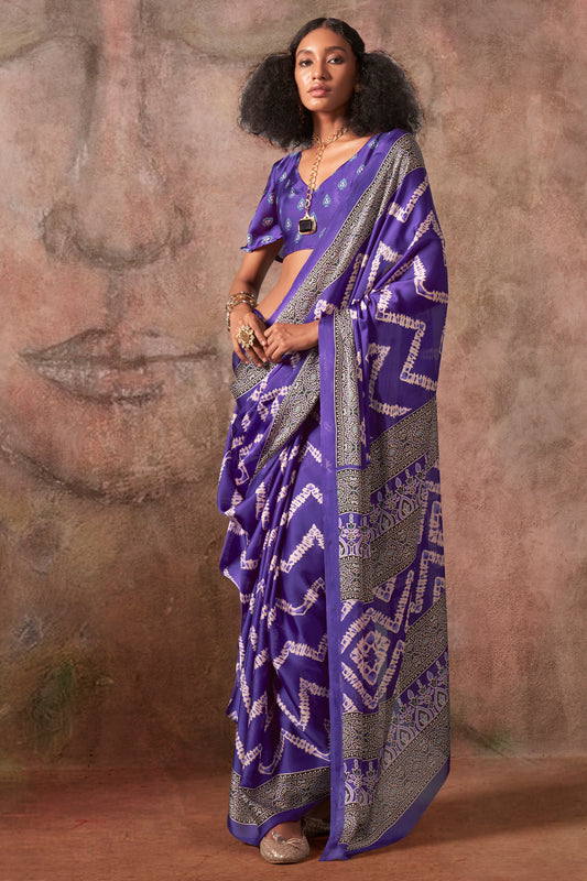 Purple Ajarakh Print Satin Georgette Saree-SAR12424_1_SareeButa.com