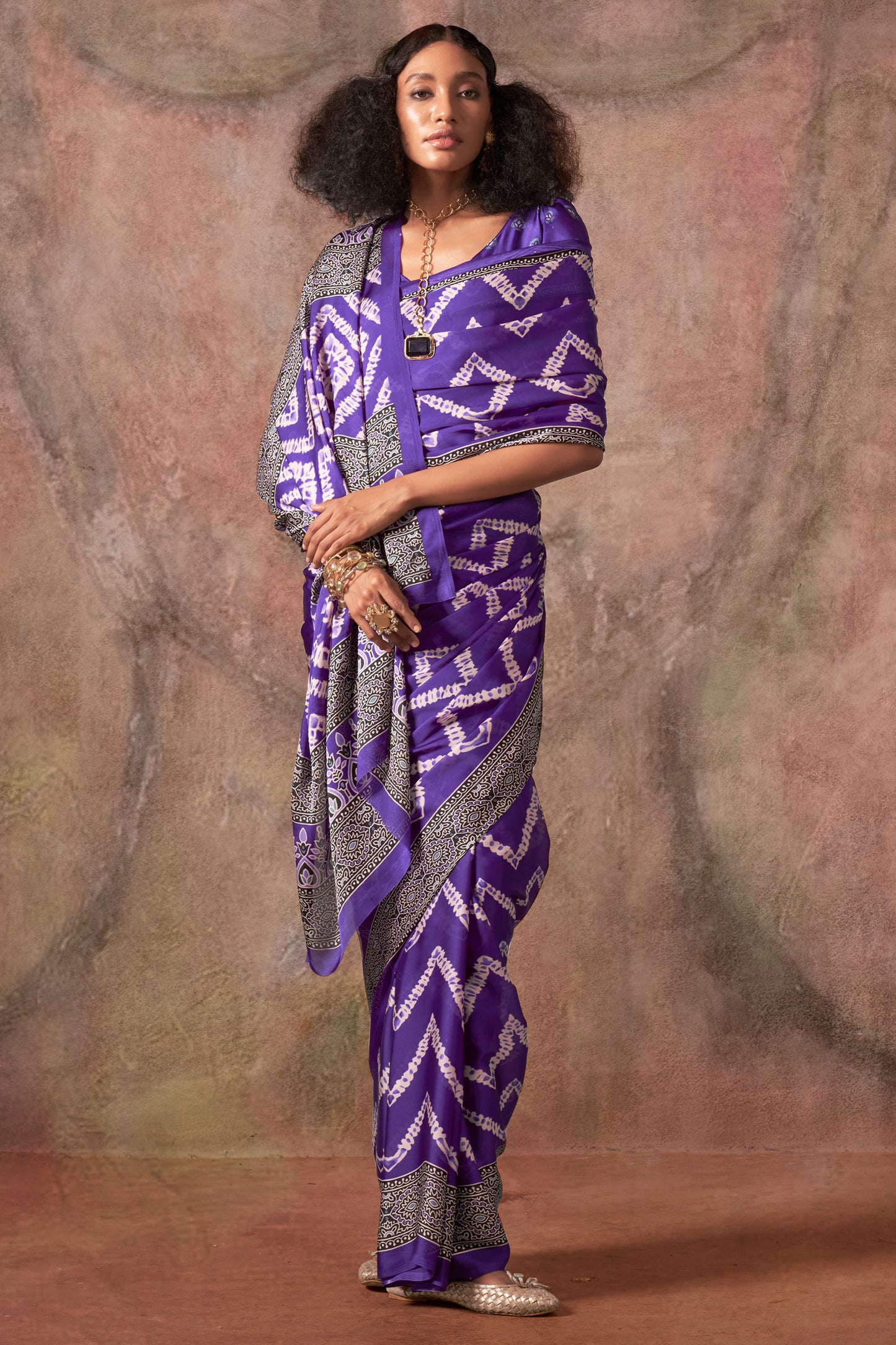 Purple Ajarakh Print Satin Georgette Saree-SAR12424_2_SareeButa.com
