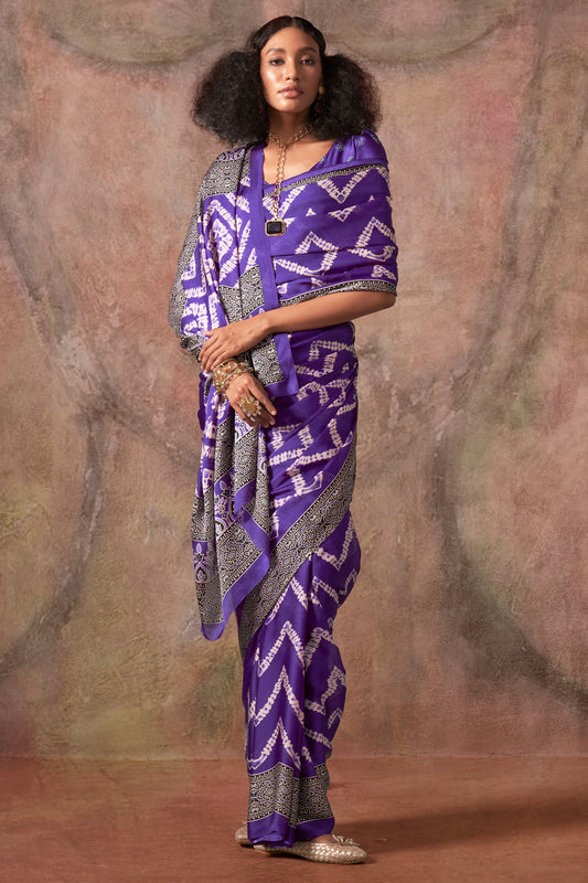 Purple Ajarakh Print Satin Georgette Saree-SAR12424_2_SareeButa.com
