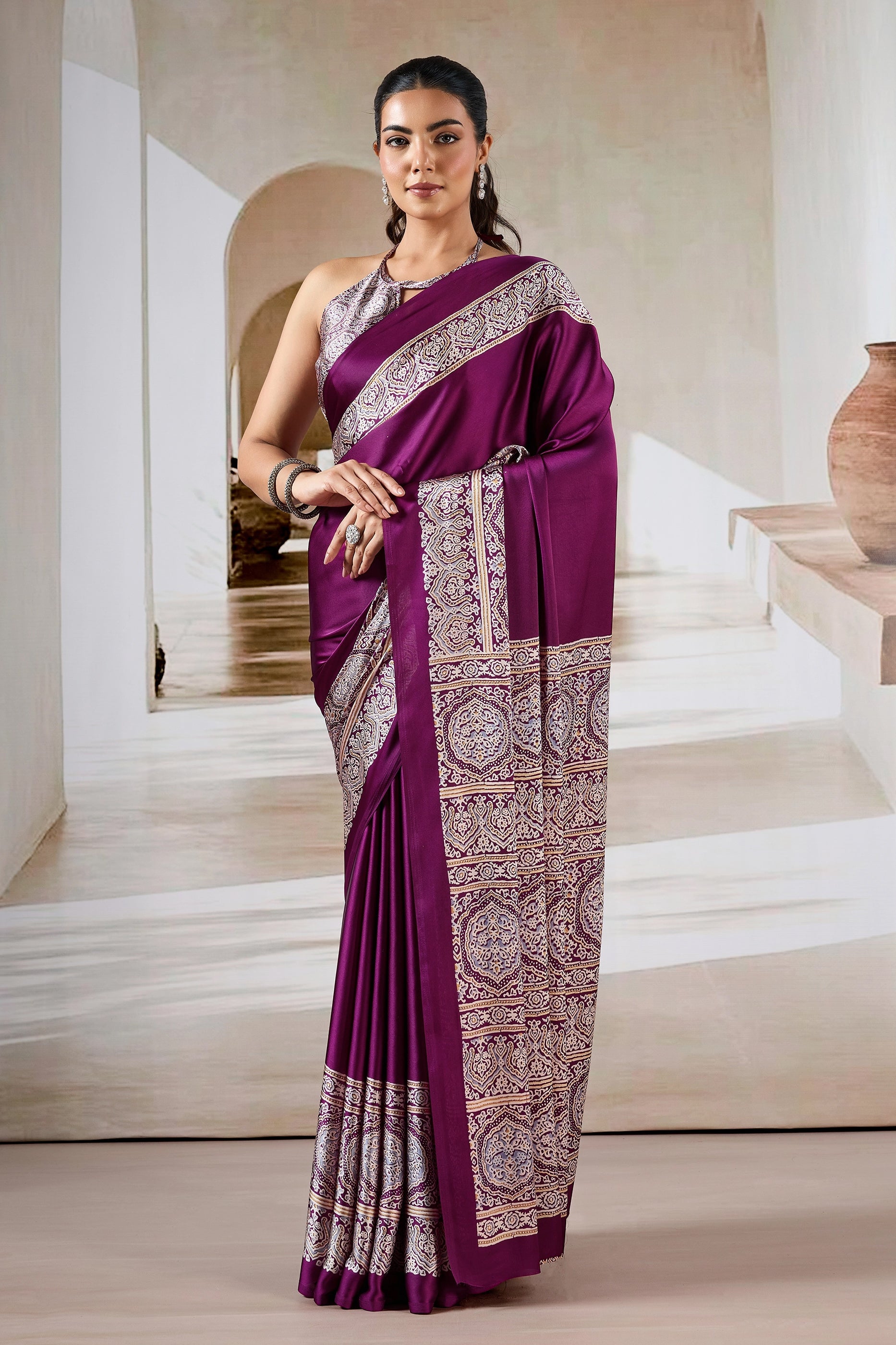 Purple Ajrakh Print Satin Saree-SAR11481_1_SareeButa.com