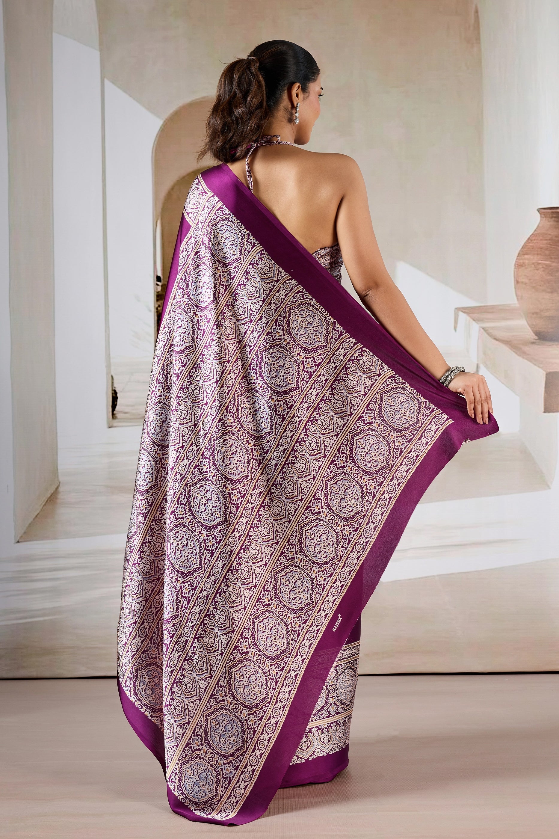 Purple Ajrakh Print Satin Saree-SAR11481_3_SareeButa.com