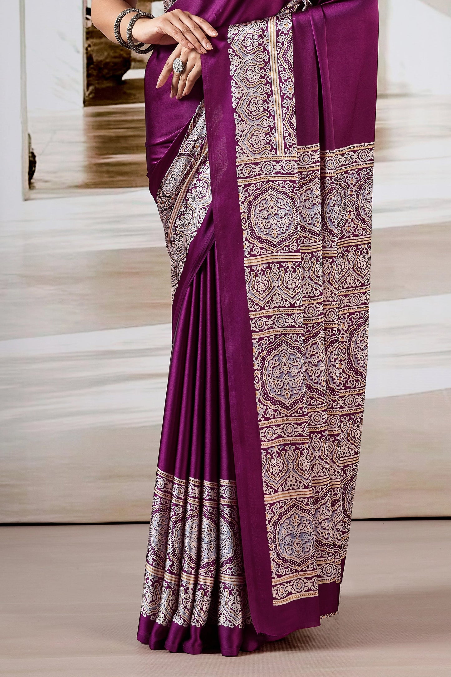 Purple Ajrakh Print Satin Saree-SAR11481_5_SareeButa.com