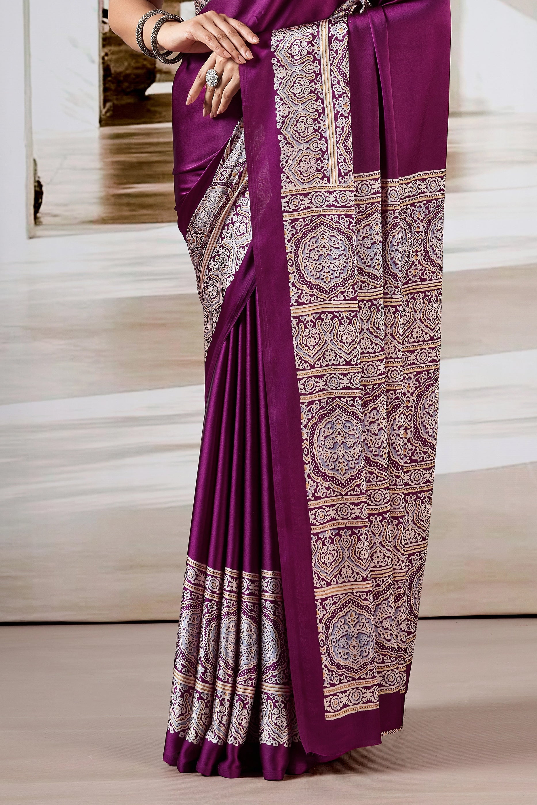Purple Ajrakh Print Satin Saree-SAR11481_5_SareeButa.com