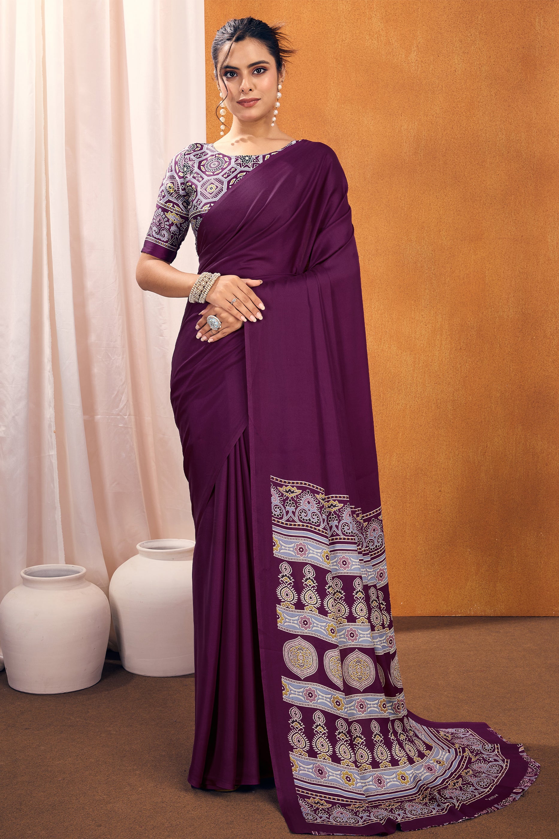 Purple Ajrakh Print Satin Saree-SAR11816_1_SareeButa.com