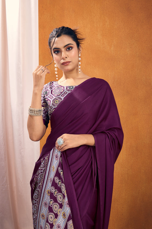 Purple Ajrakh Print Satin Saree-SAR11816_2_SareeButa.com