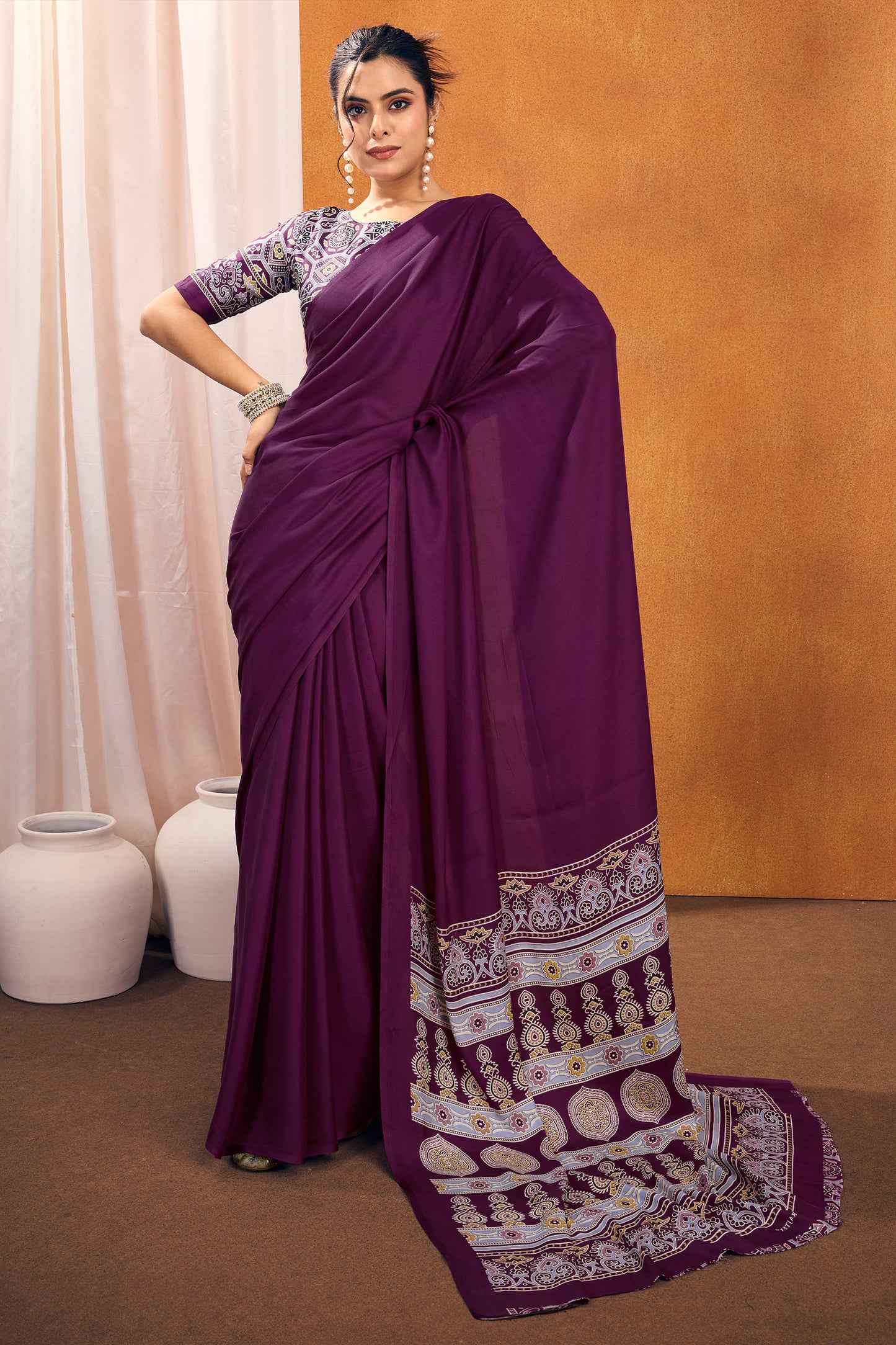 Purple Ajrakh Print Satin Saree-SAR11816_3_SareeButa.com
