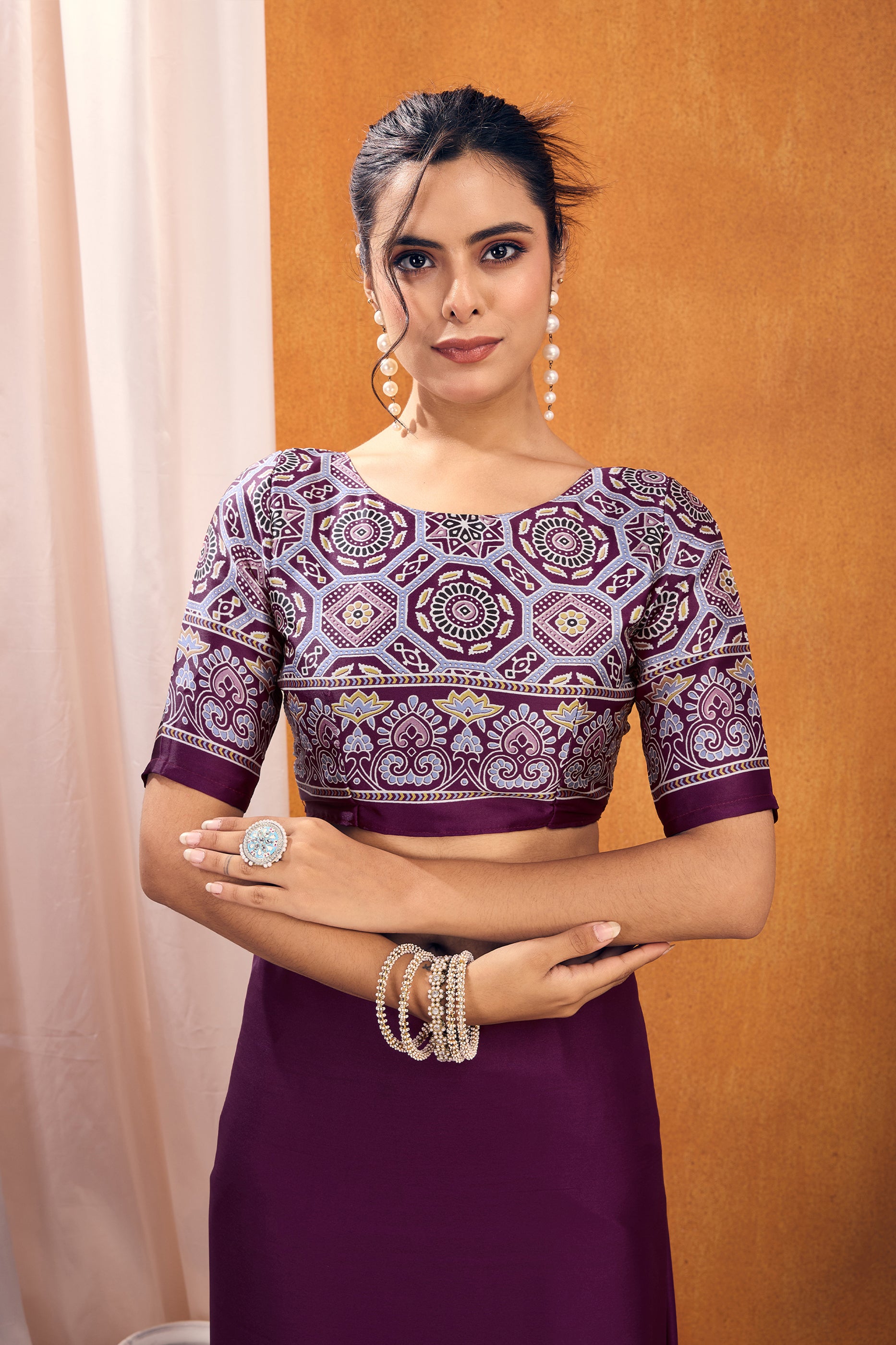 Purple Ajrakh Print Satin Saree-SAR11816_4_SareeButa.com