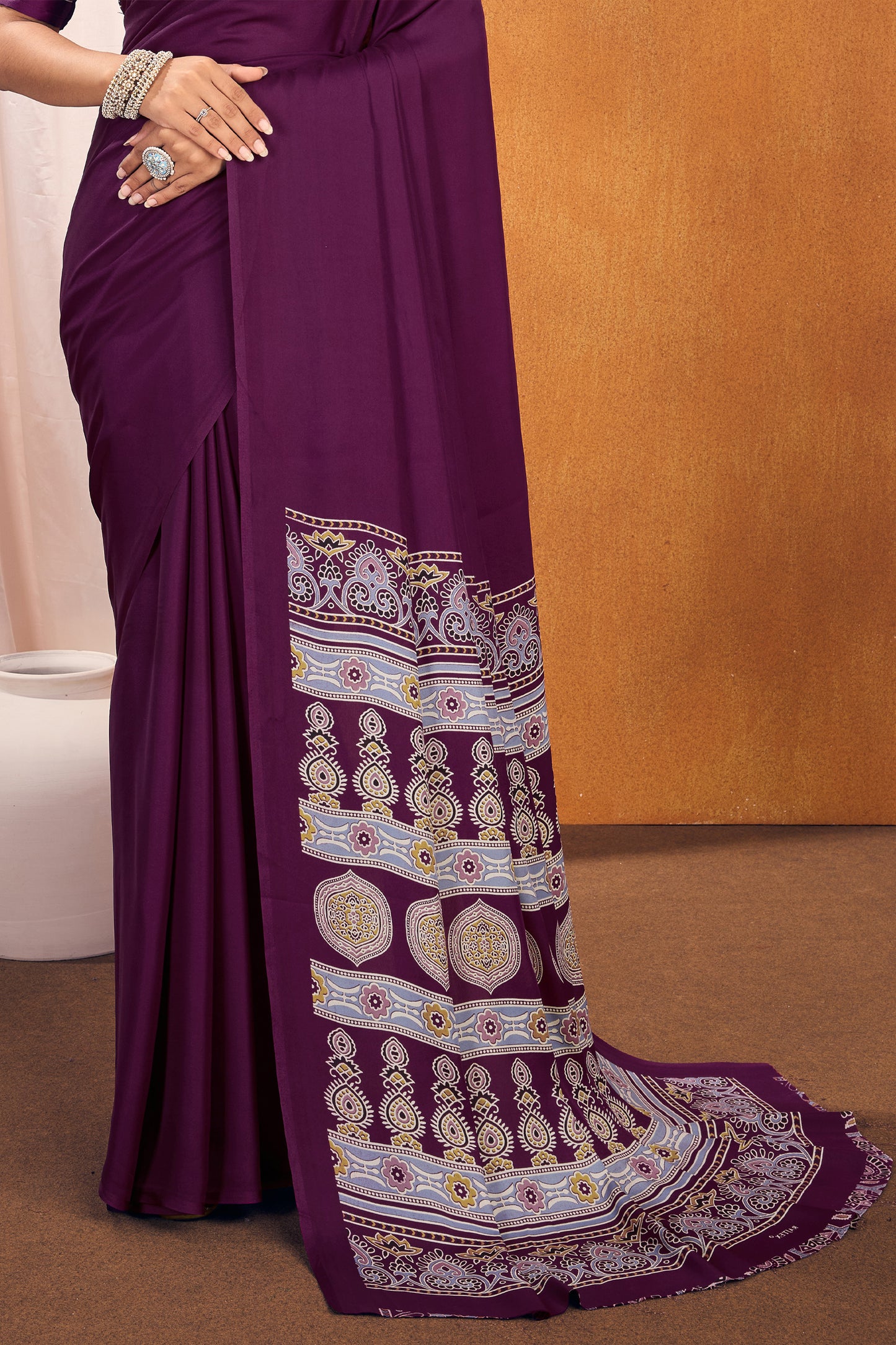 Purple Ajrakh Print Satin Saree-SAR11816_5_SareeButa.com
