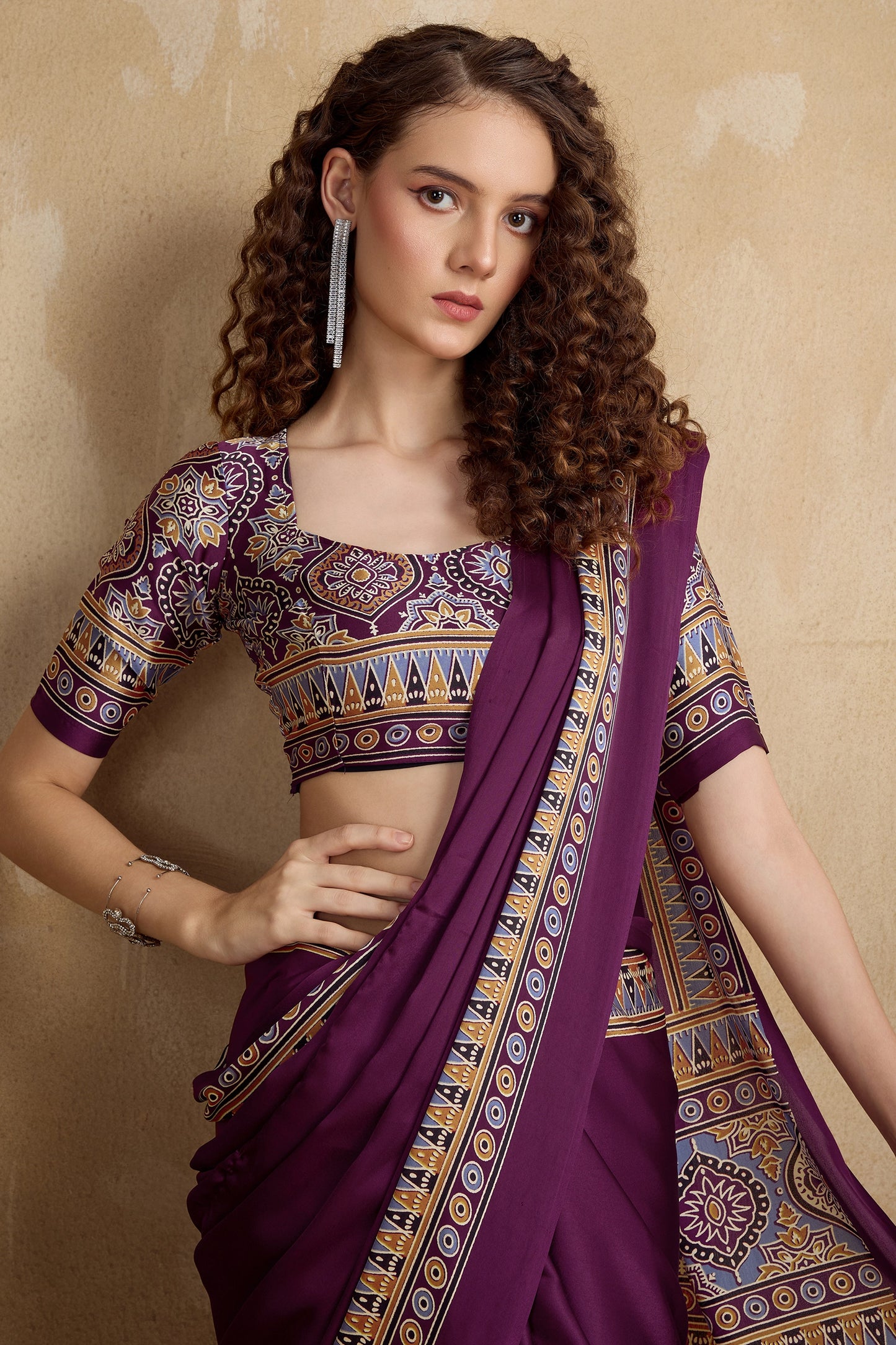 Purple Ajrakh Print Satin Saree-SAR11823_2_SareeButa.com