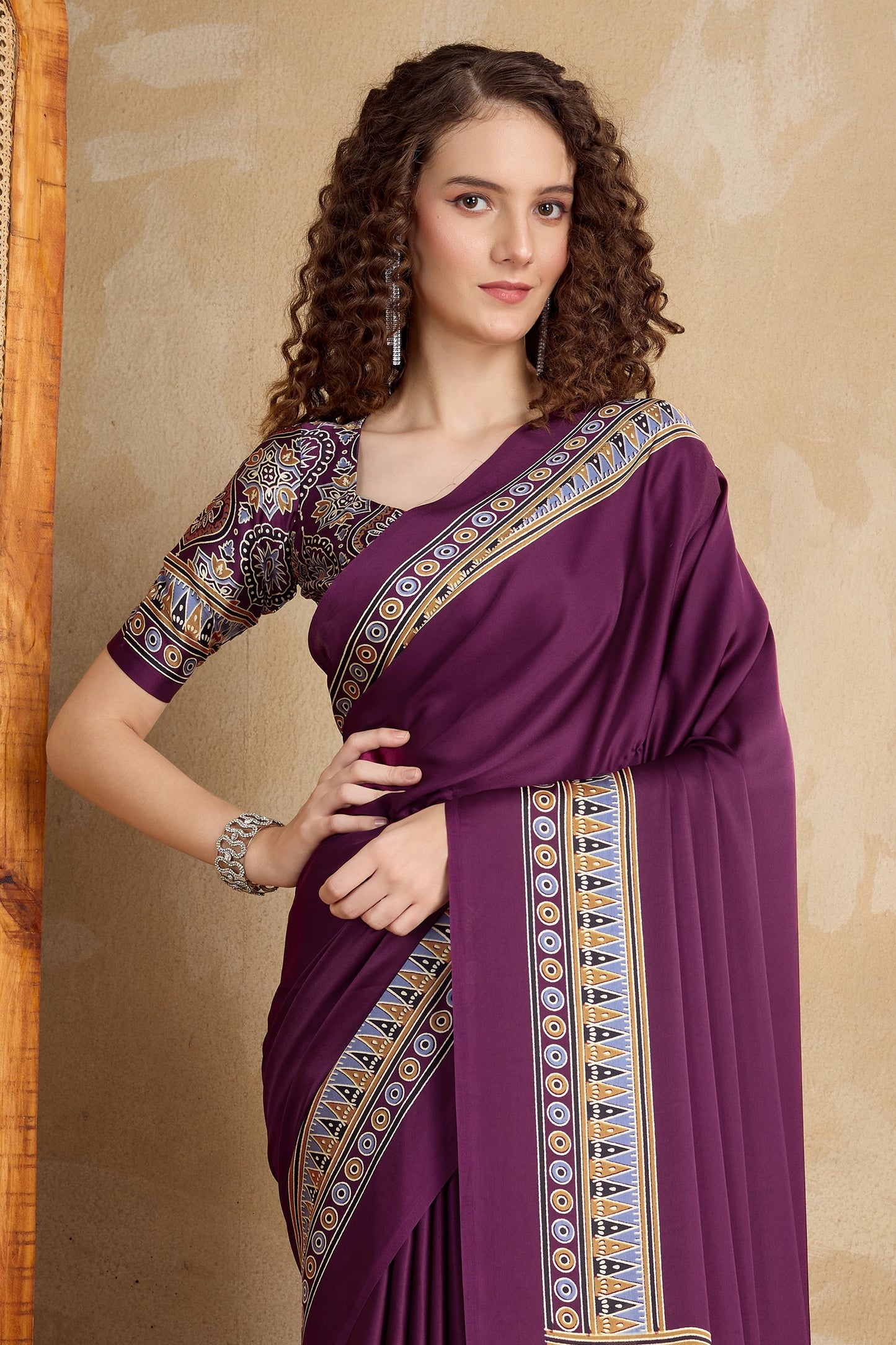 Purple Ajrakh Print Satin Saree-SAR11823_4_SareeButa.com
