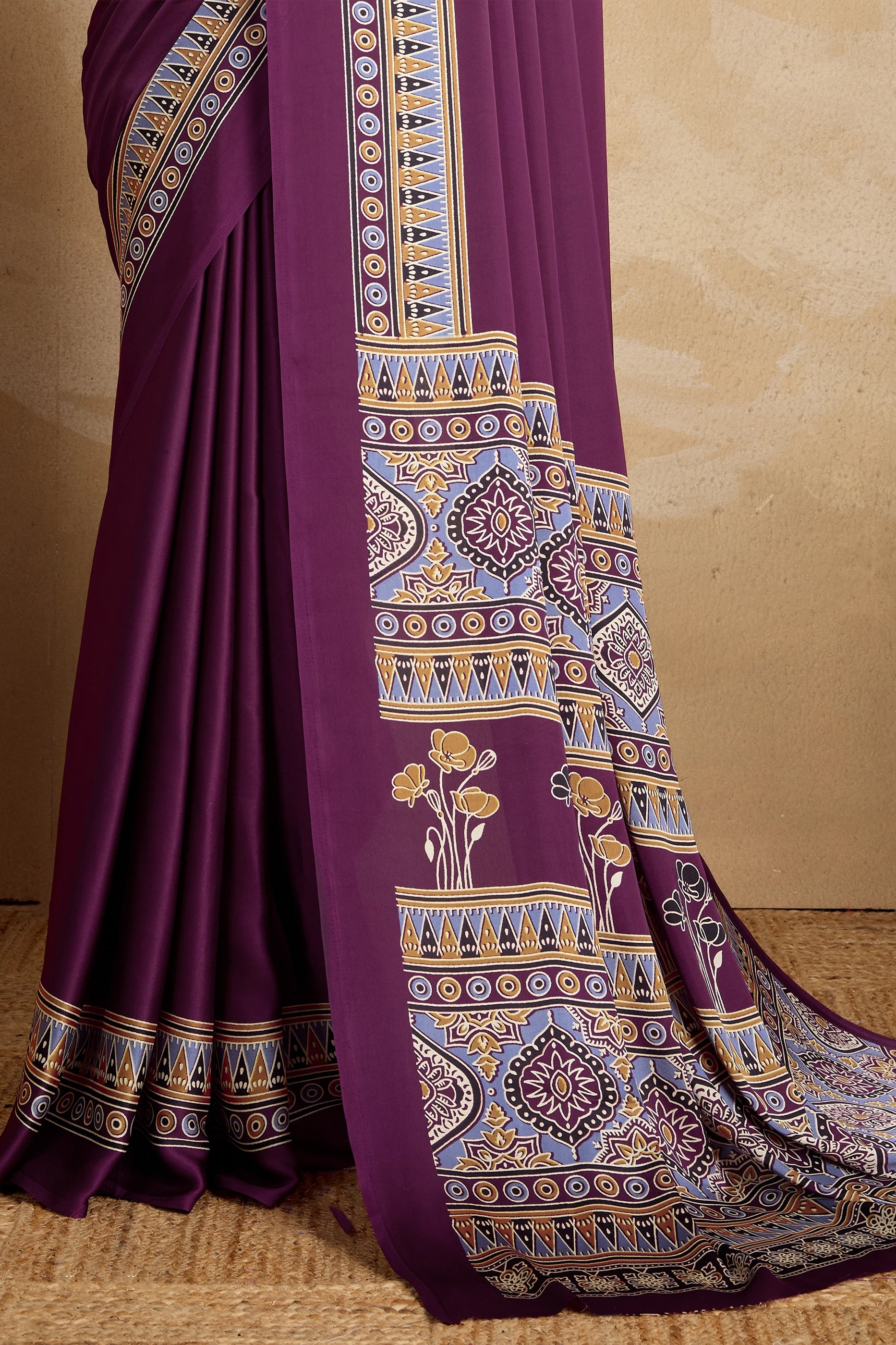 Purple Ajrakh Print Satin Saree-SAR11823_5_SareeButa.com