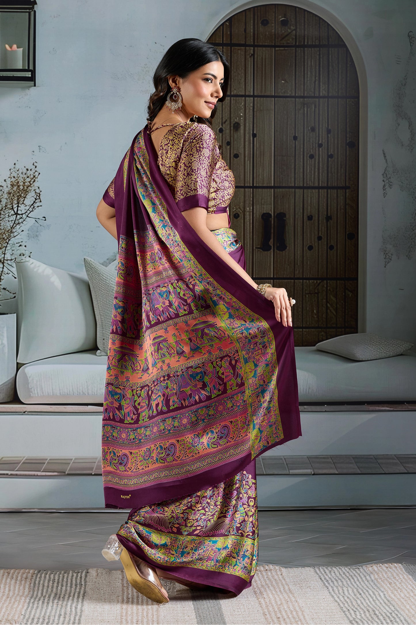 Purple Ajrakh Print Satin Saree-SAR11825_4_SareeButa.com
