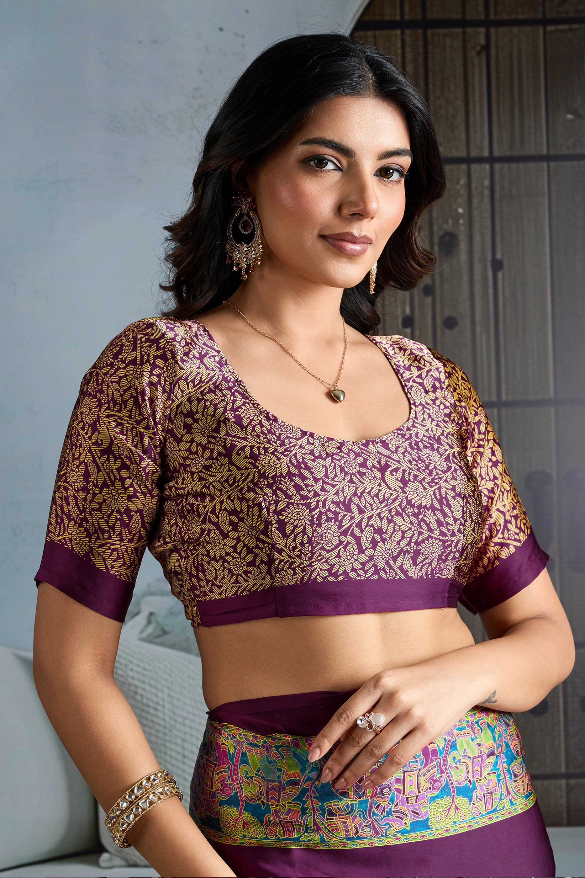Purple Ajrakh Print Satin Saree-SAR11825_5_SareeButa.com