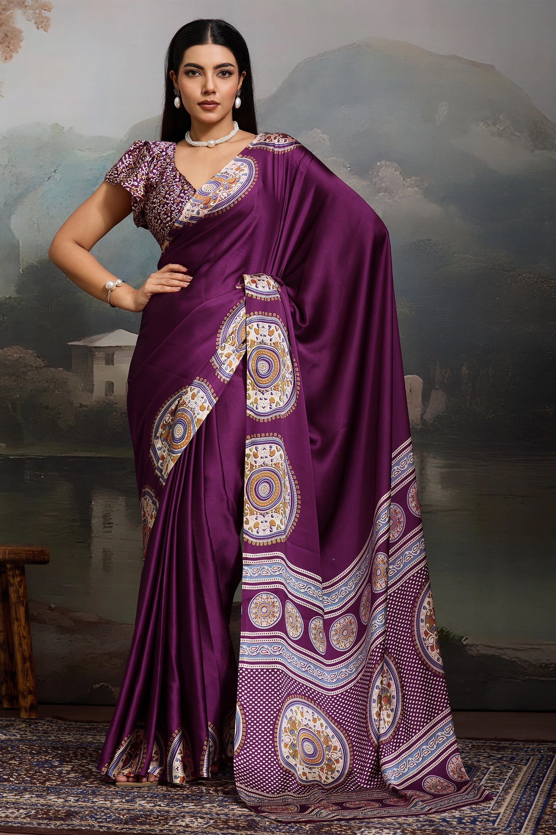 Purple Ajrakh Print Satin Saree-SAR11864_1_SareeButa.com
