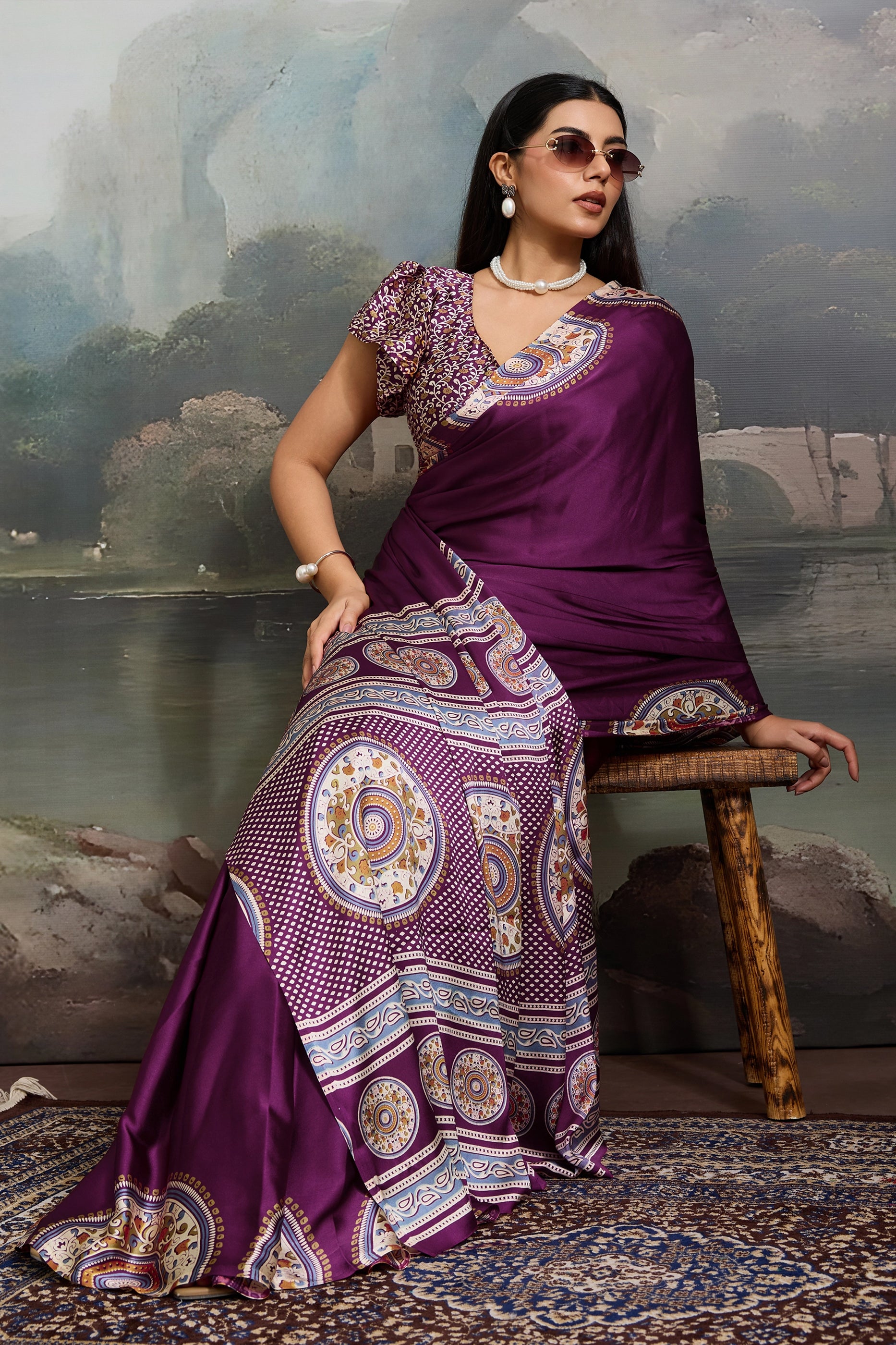 Purple Ajrakh Print Satin Saree-SAR11864_3_SareeButa.com