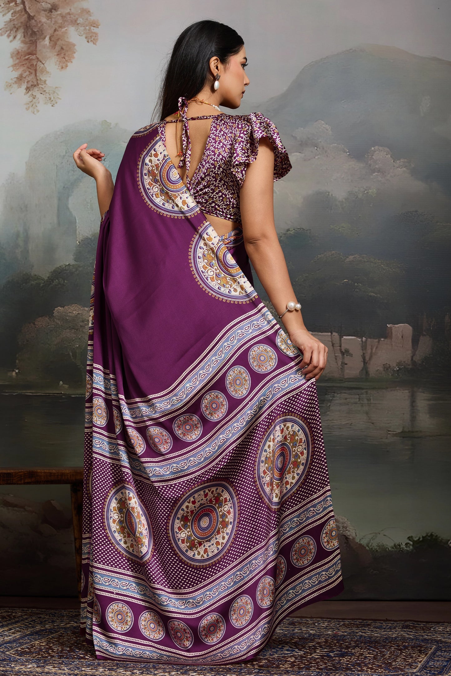 Purple Ajrakh Print Satin Saree-SAR11864_4_SareeButa.com