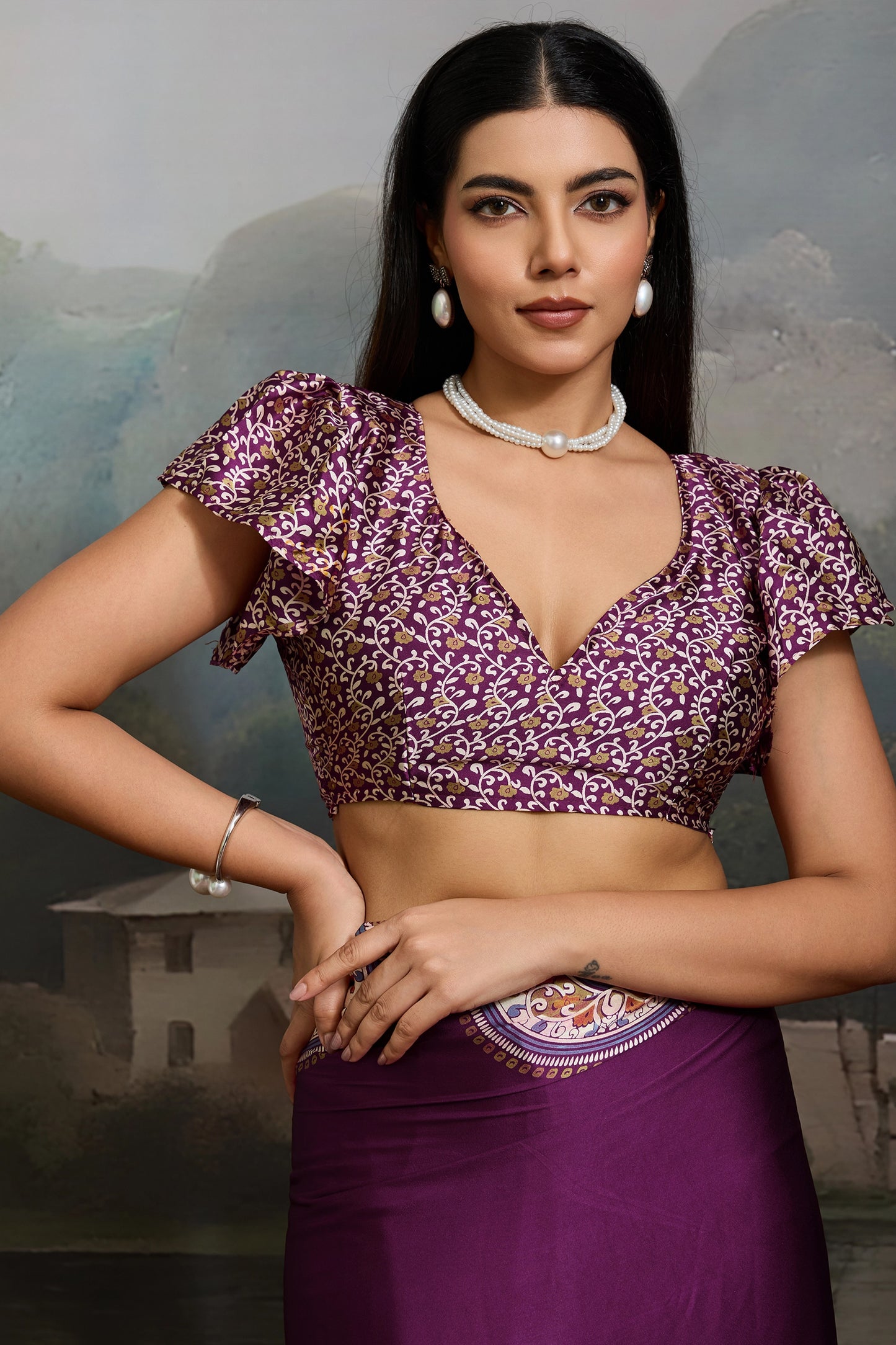 Purple Ajrakh Print Satin Saree-SAR11864_5_SareeButa.com
