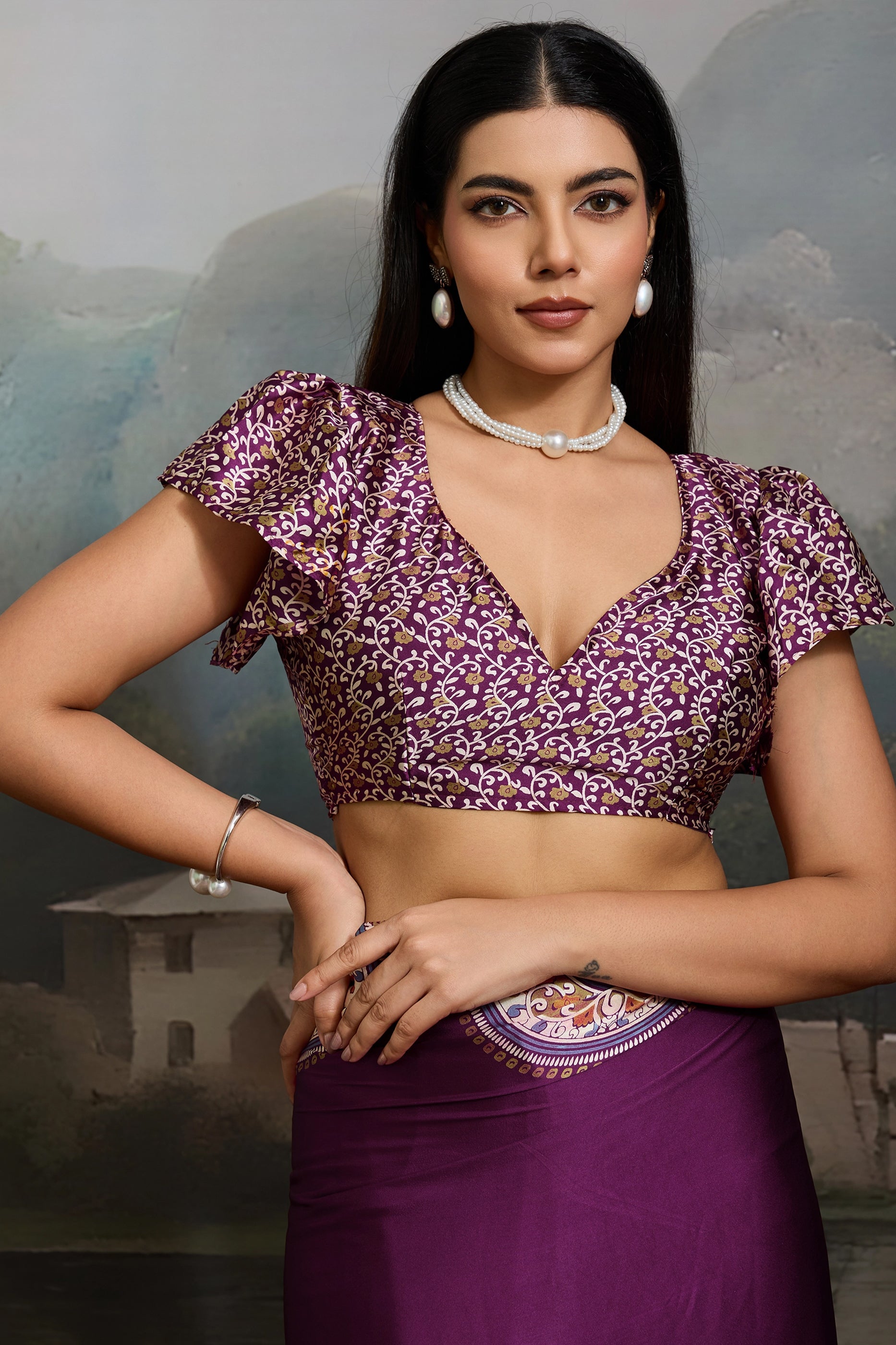 Purple Ajrakh Print Satin Saree-SAR11864_5_SareeButa.com