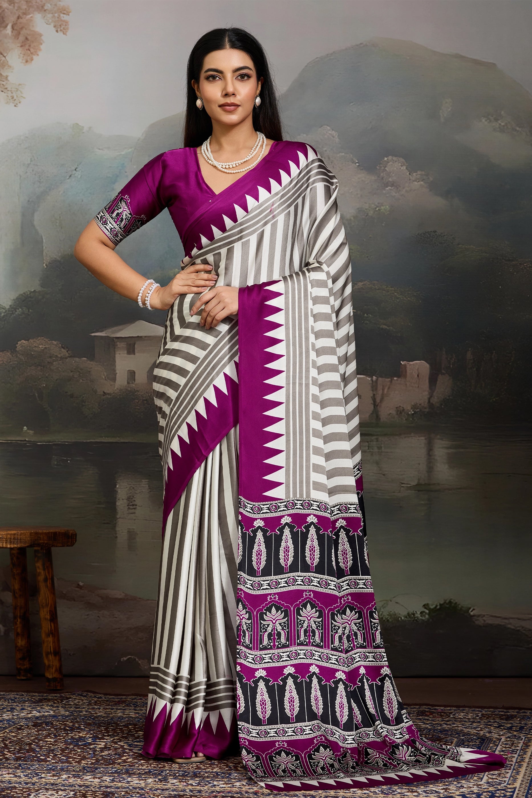 Purple Ajrakh Print Satin Saree-SAR11870_1_SareeButa.com