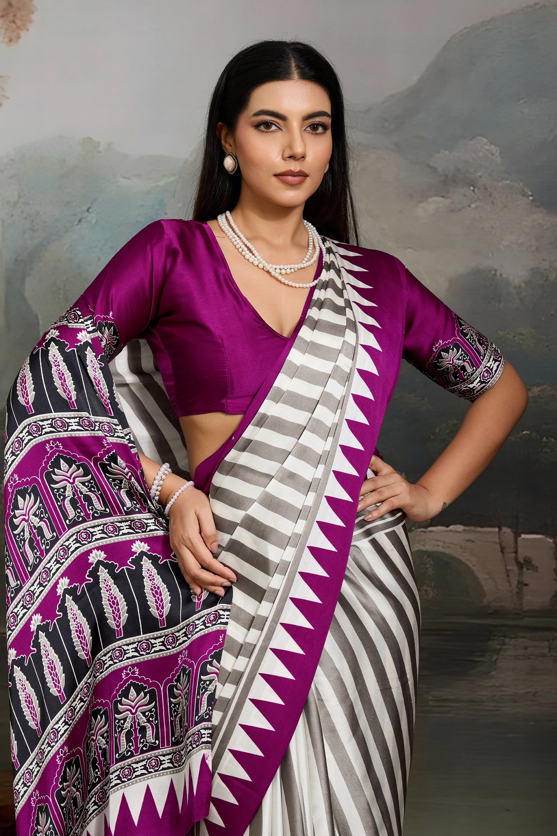 Purple Ajrakh Print Satin Saree-SAR11870_2_SareeButa.com