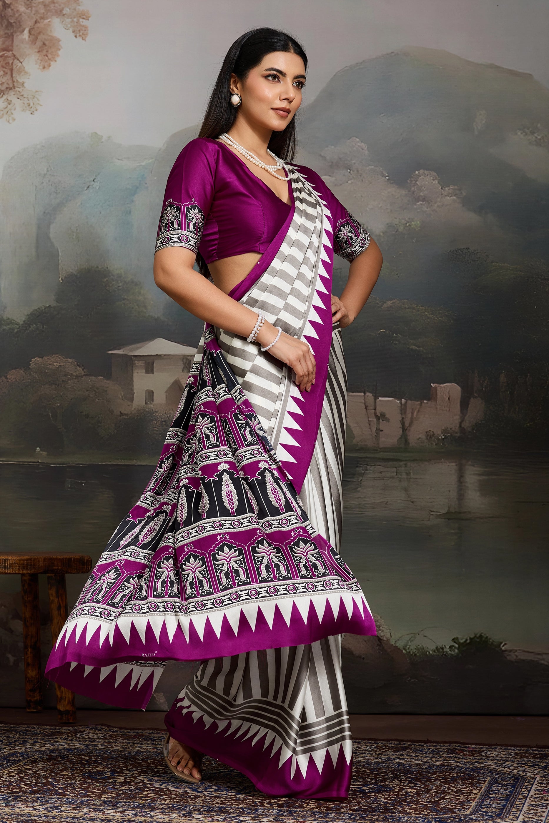 Purple Ajrakh Print Satin Saree-SAR11870_3_SareeButa.com