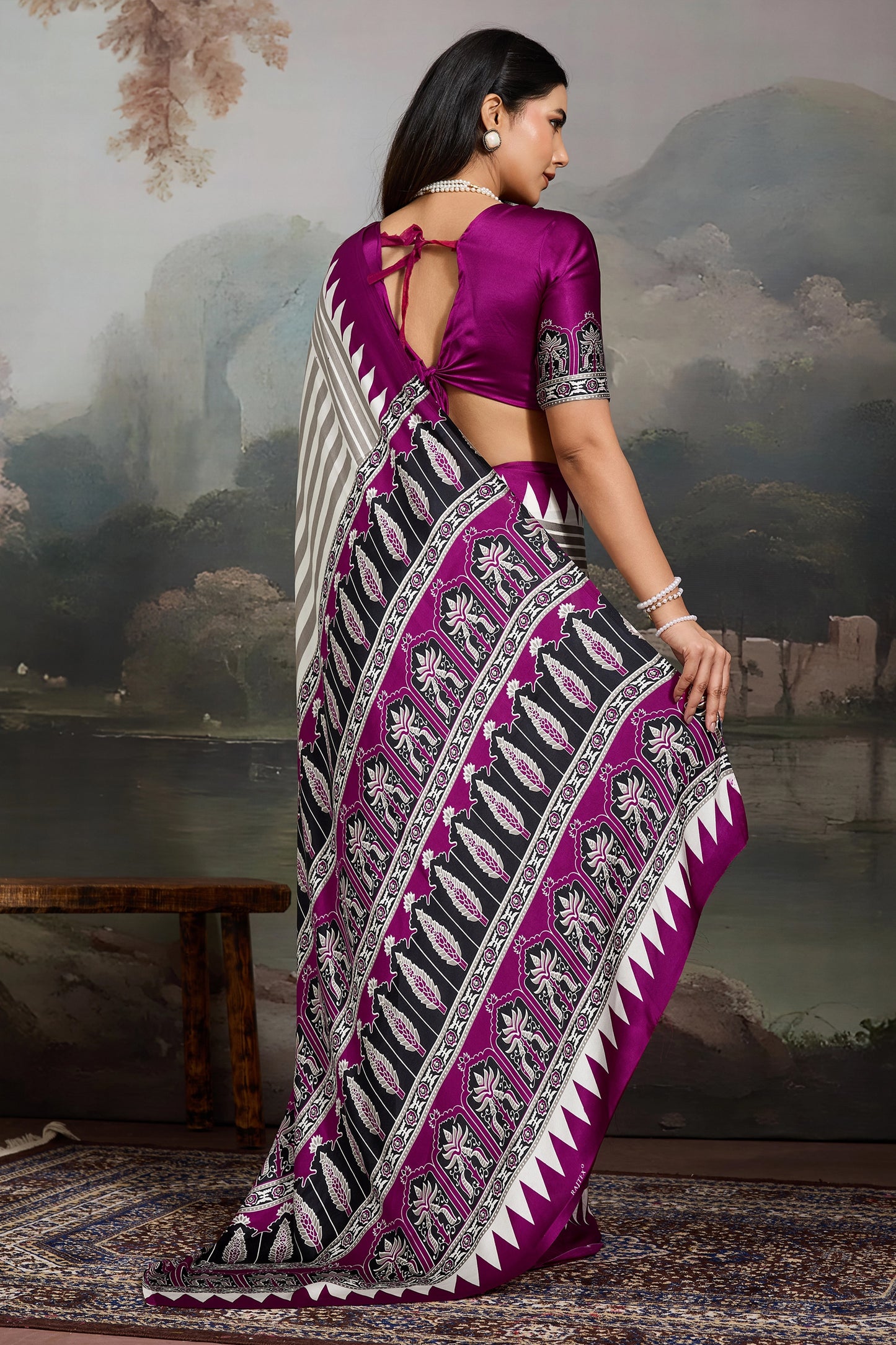Purple Ajrakh Print Satin Saree-SAR11870_4_SareeButa.com