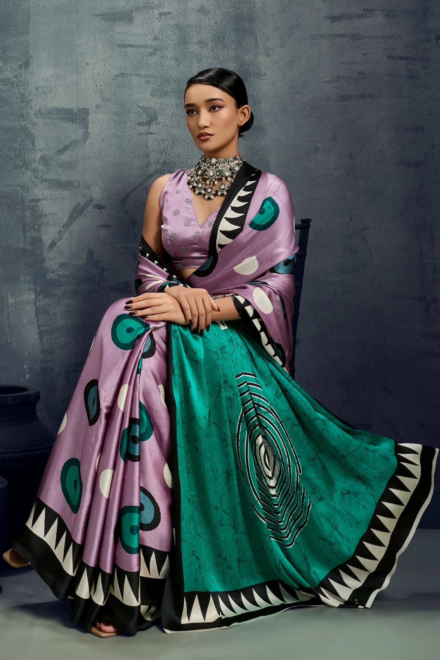 Purple Ajrakh Print Satin Saree-SAR11922_3_SareeButa.com