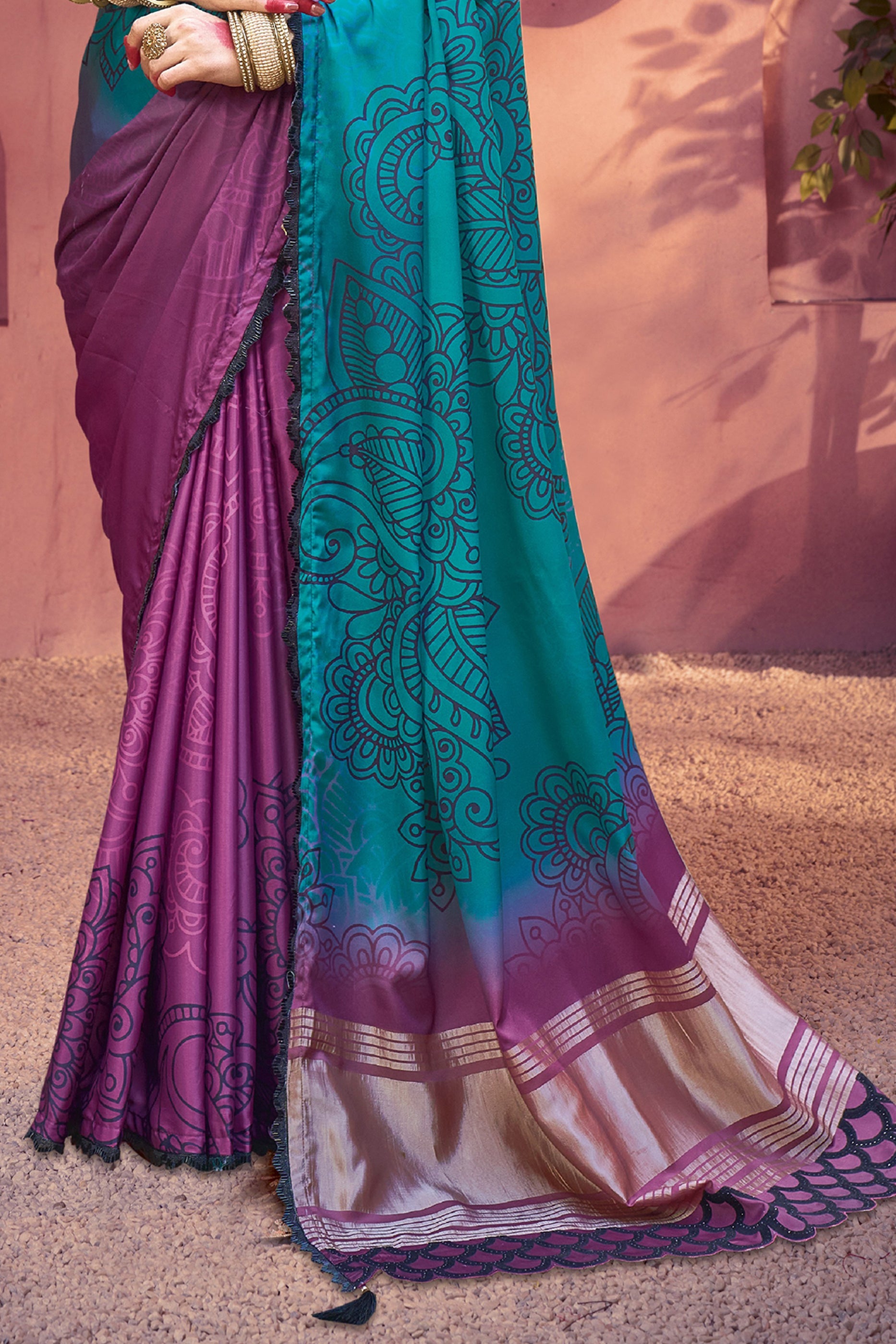 Purple And Blue Traditional Print Gajji Silk Saree-SAR10895_3_SareeButa.com