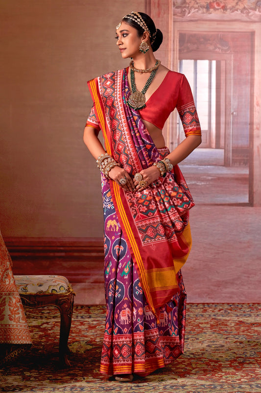 Purple And Red Printed Patola Silk Saree-SAR11371_1_SareeButa.com