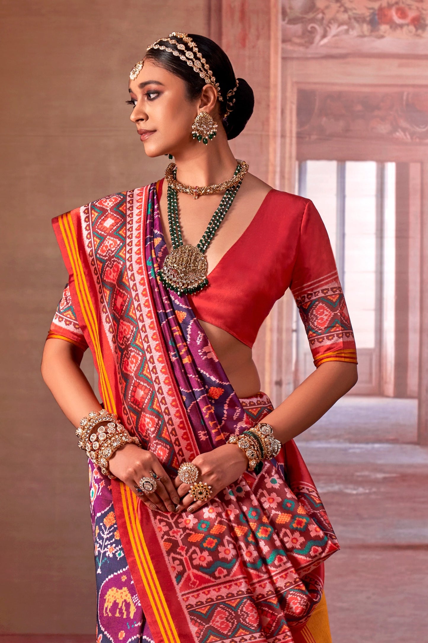 Purple And Red Printed Patola Silk Saree-SAR11371_3_SareeButa.com