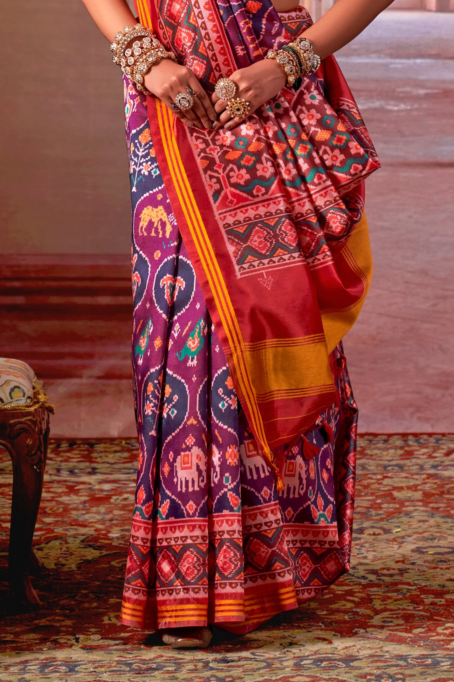 Purple And Red Printed Patola Silk Saree-SAR11371_4_SareeButa.com