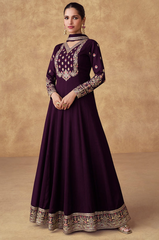 Purple Chinon Silk Gown with Dupatta-SS454_1_SareeButa.com