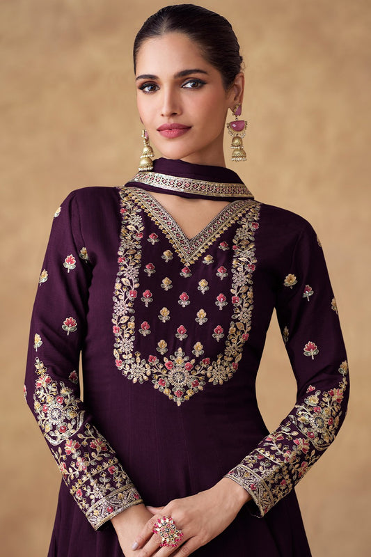 Purple Chinon Silk Gown with Dupatta-SS454_2_SareeButa.com