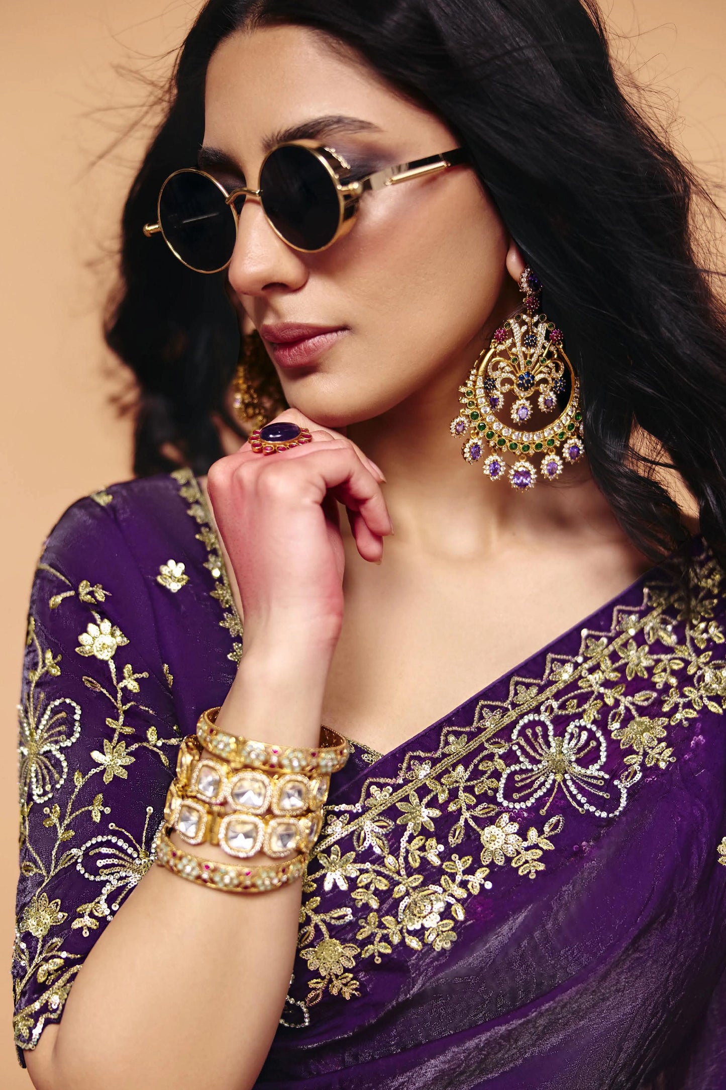 Purple Embroidered Crush Organza Saree-SAR12272_2_SareeButa.com