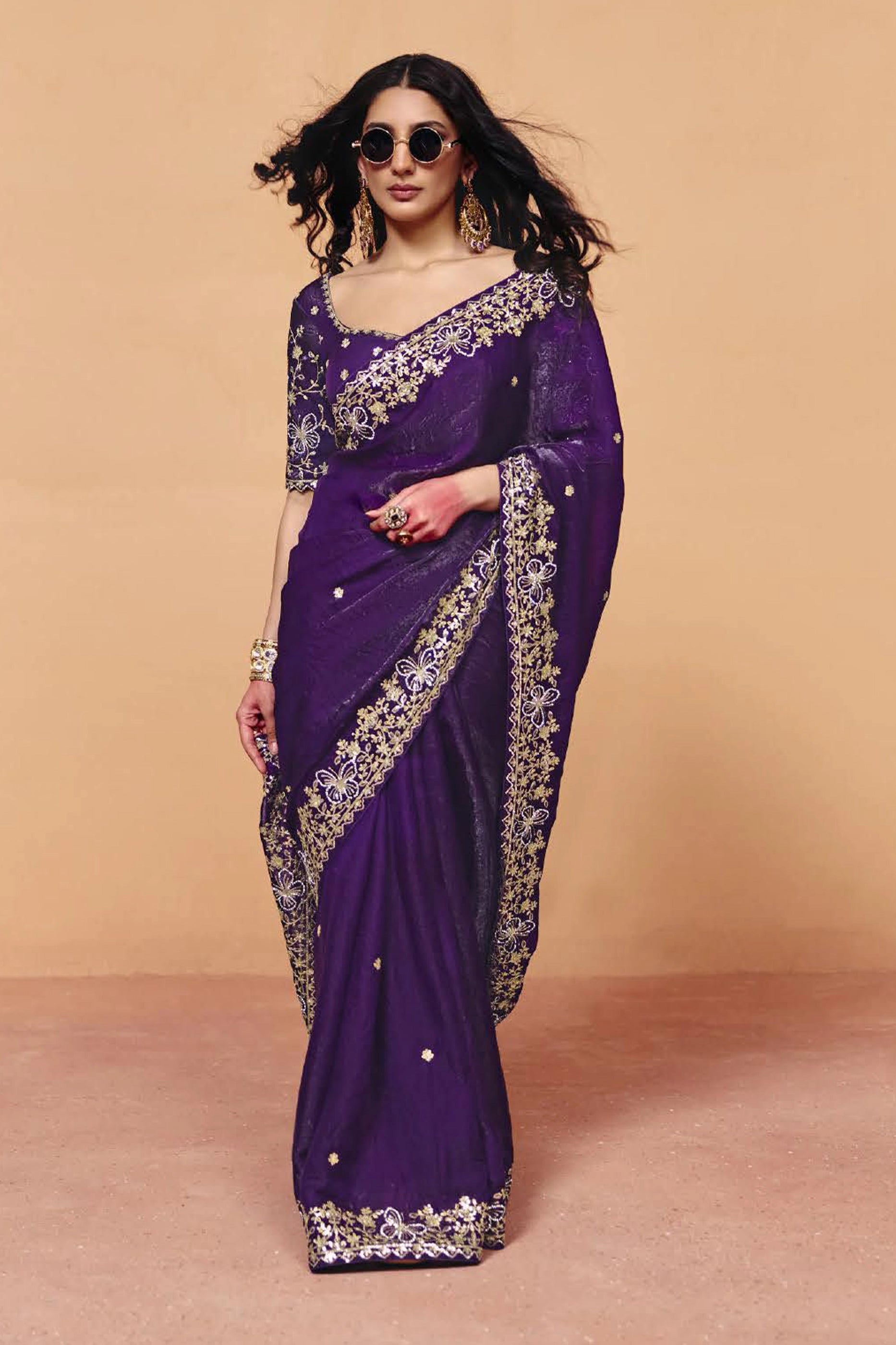 Purple Embroidered Crush Organza Saree-SAR12272_3_SareeButa.com