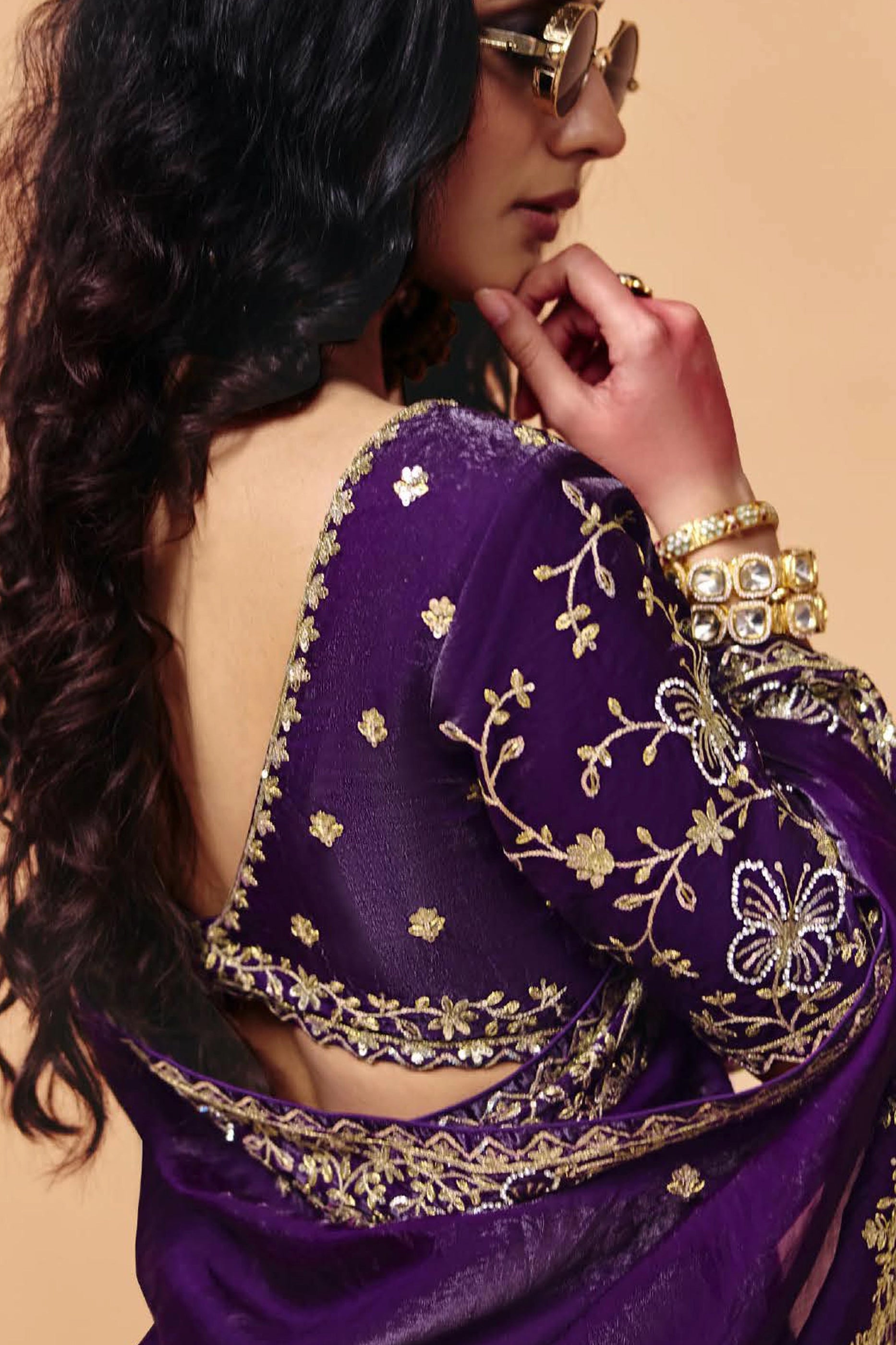 Purple Embroidered Crush Organza Saree-SAR12272_4_SareeButa.com