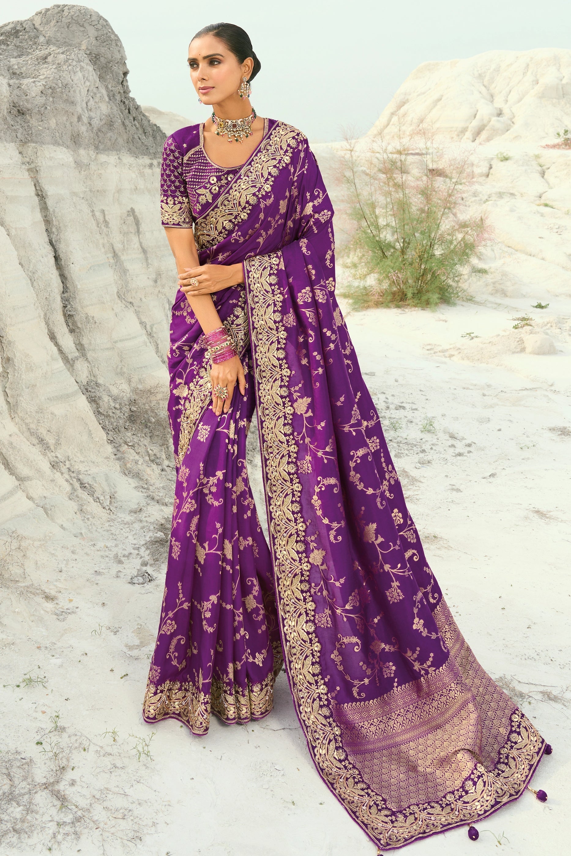 Purple Embroidered Dola Viscose Saree-SAR10822_1_SareeButa.com