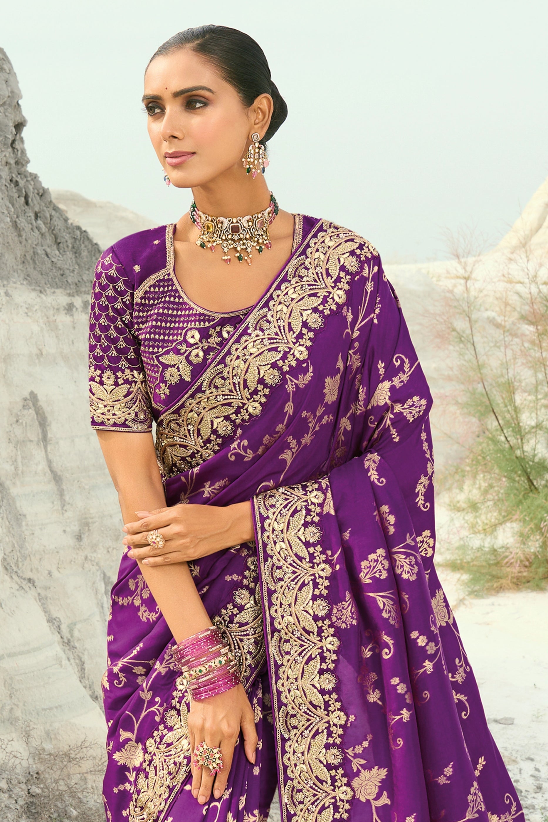 Purple Embroidered Dola Viscose Saree-SAR10822_4_SareeButa.com