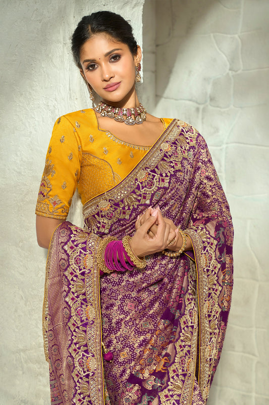 Purple Embroidered Georgette Bandhej Saree-SAR13399_2_SareeButa.com