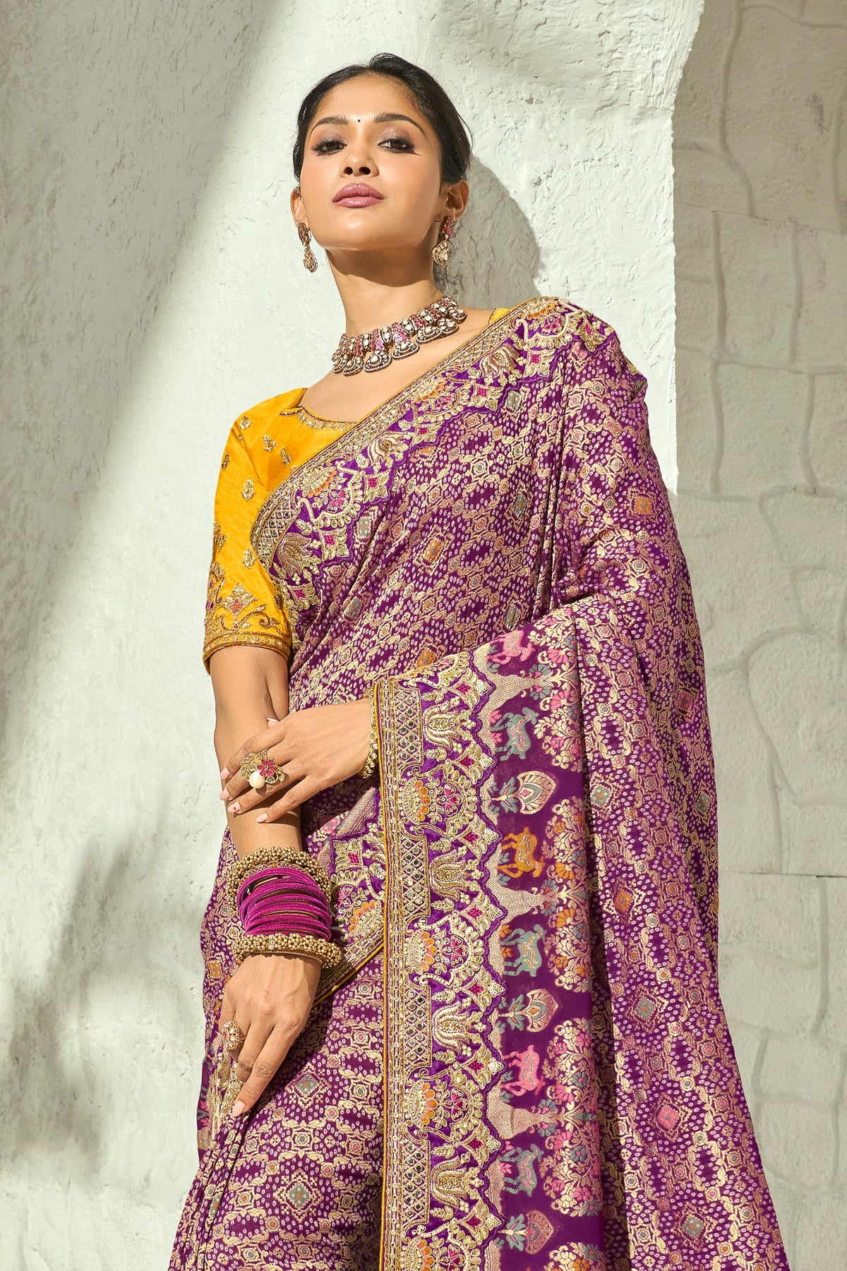 Purple Embroidered Georgette Bandhej Saree-SAR13399_4_SareeButa.com