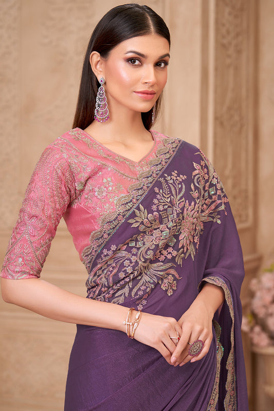 Purple Embroidered Georgette Saree-SAR10592_2_SareeButa.com