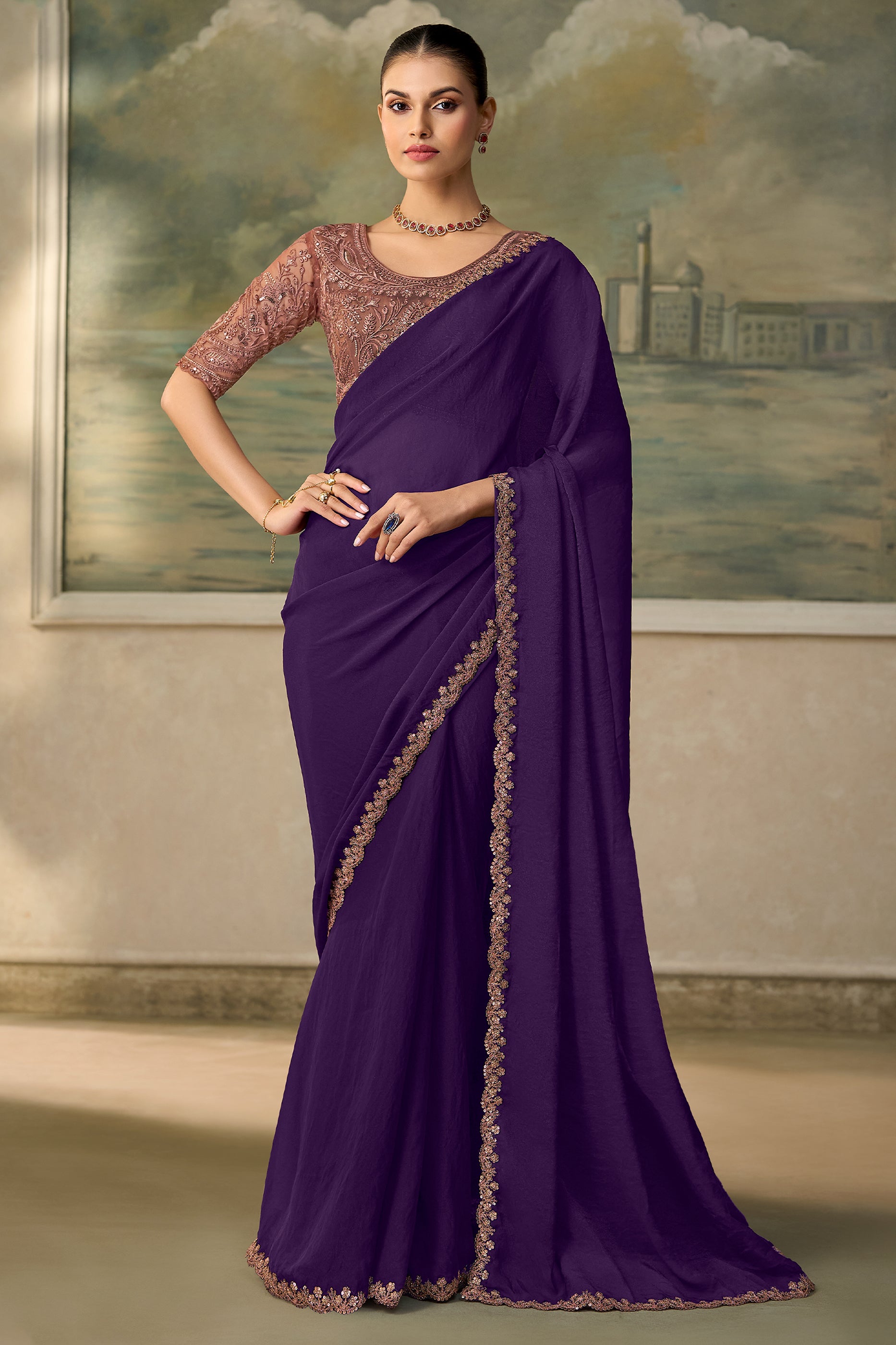 Purple Embroidered Georgette Saree-SAR13182_1_SareeButa.com